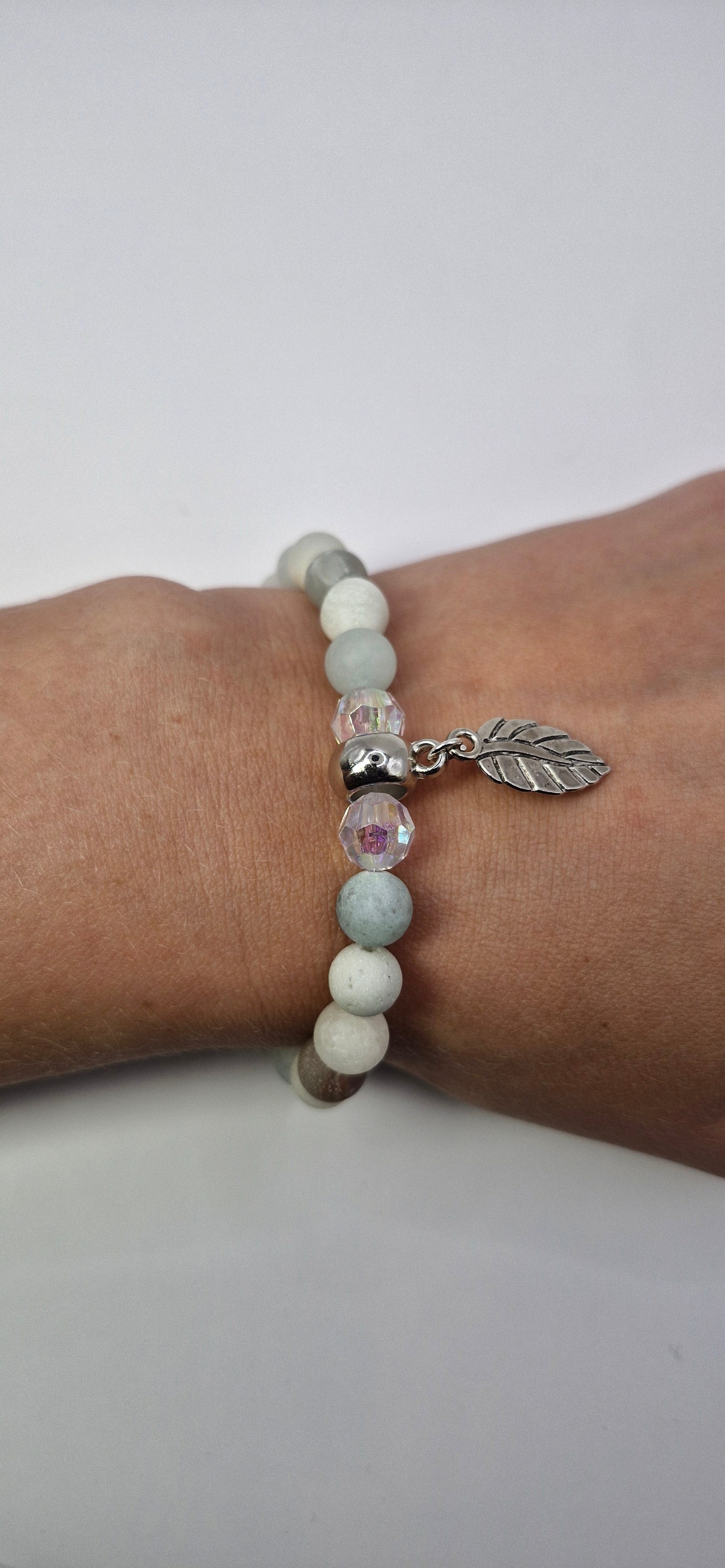 Bransoletka Amazonit Pastel & Kryształ – z listkiem