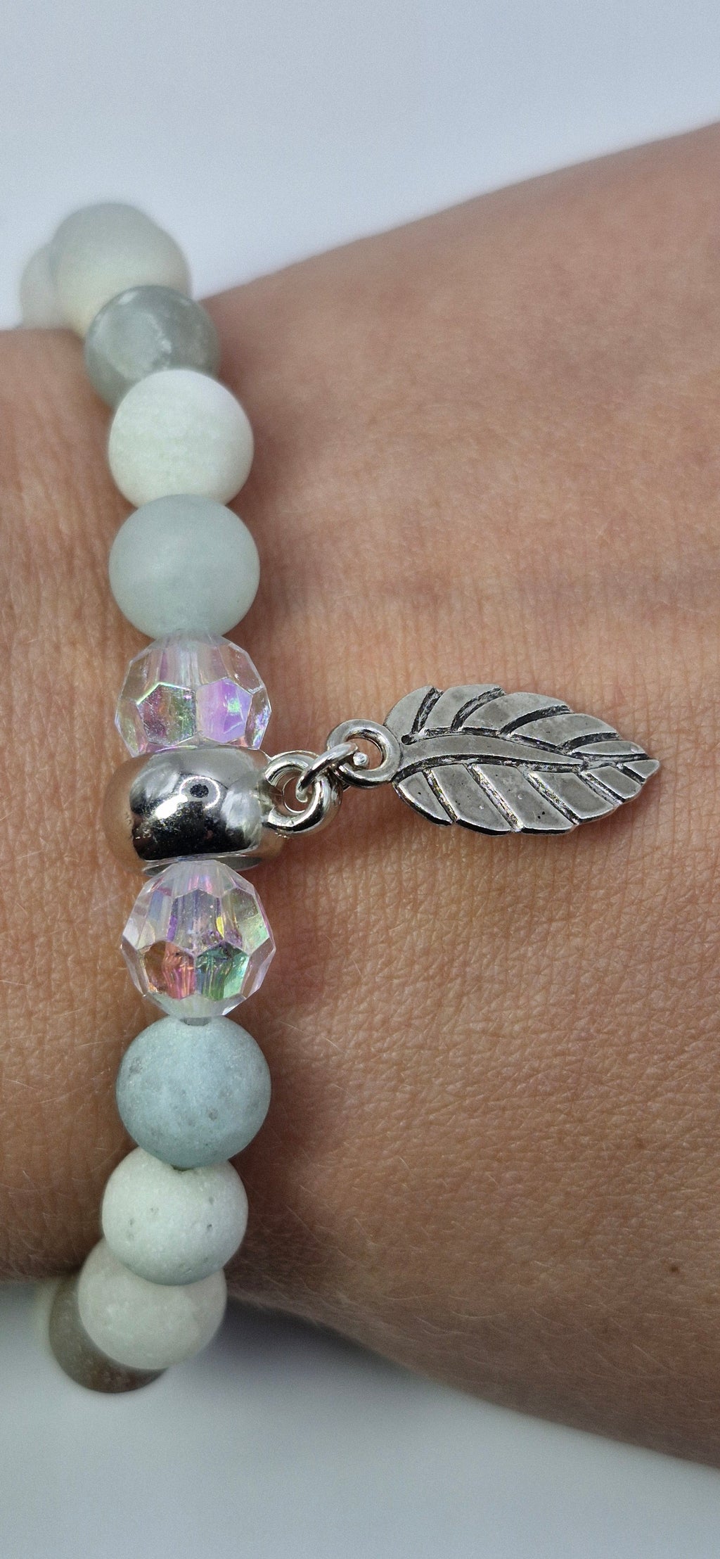 Bransoletka Amazonit Pastel & Kryształ – z listkiem
