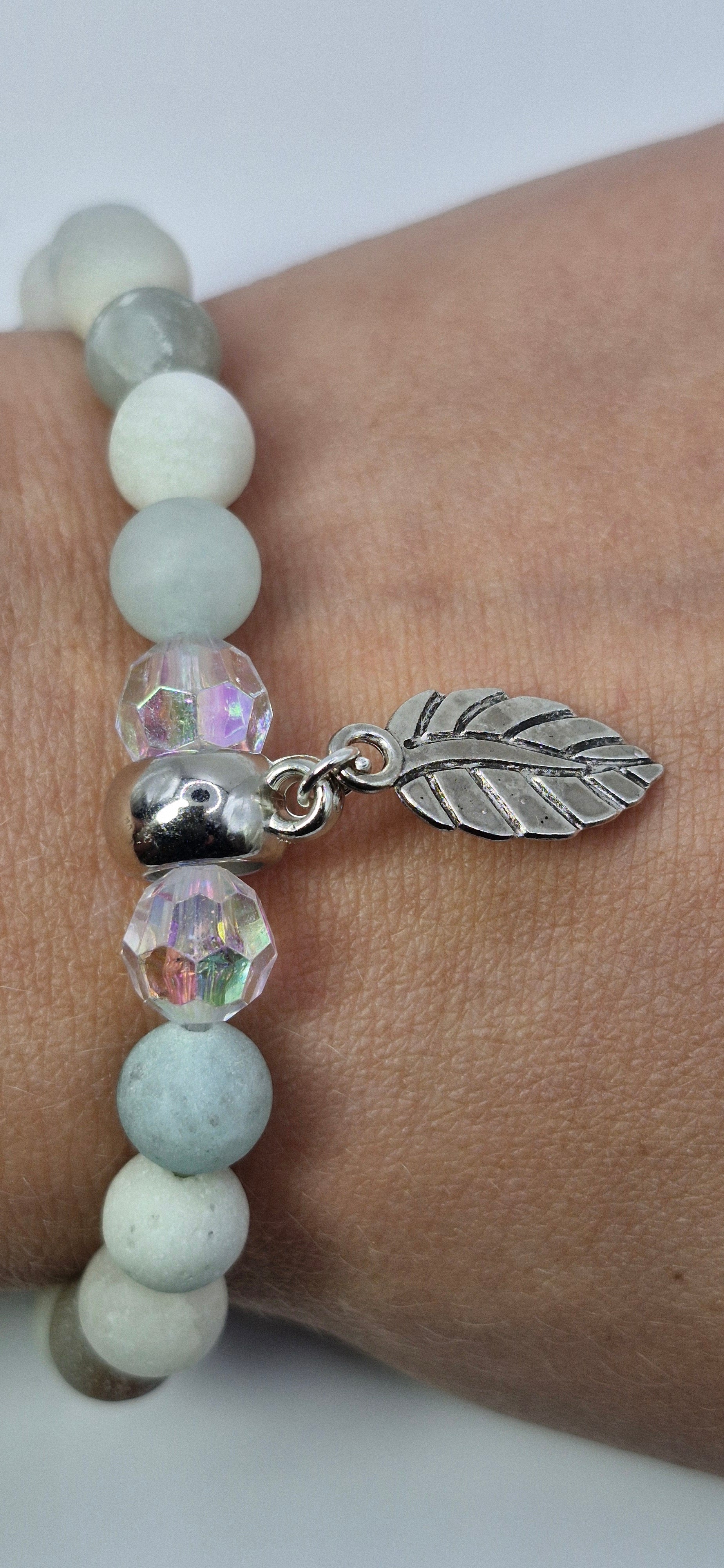 Bransoletka Amazonit Pastel & Kryształ – z listkiem