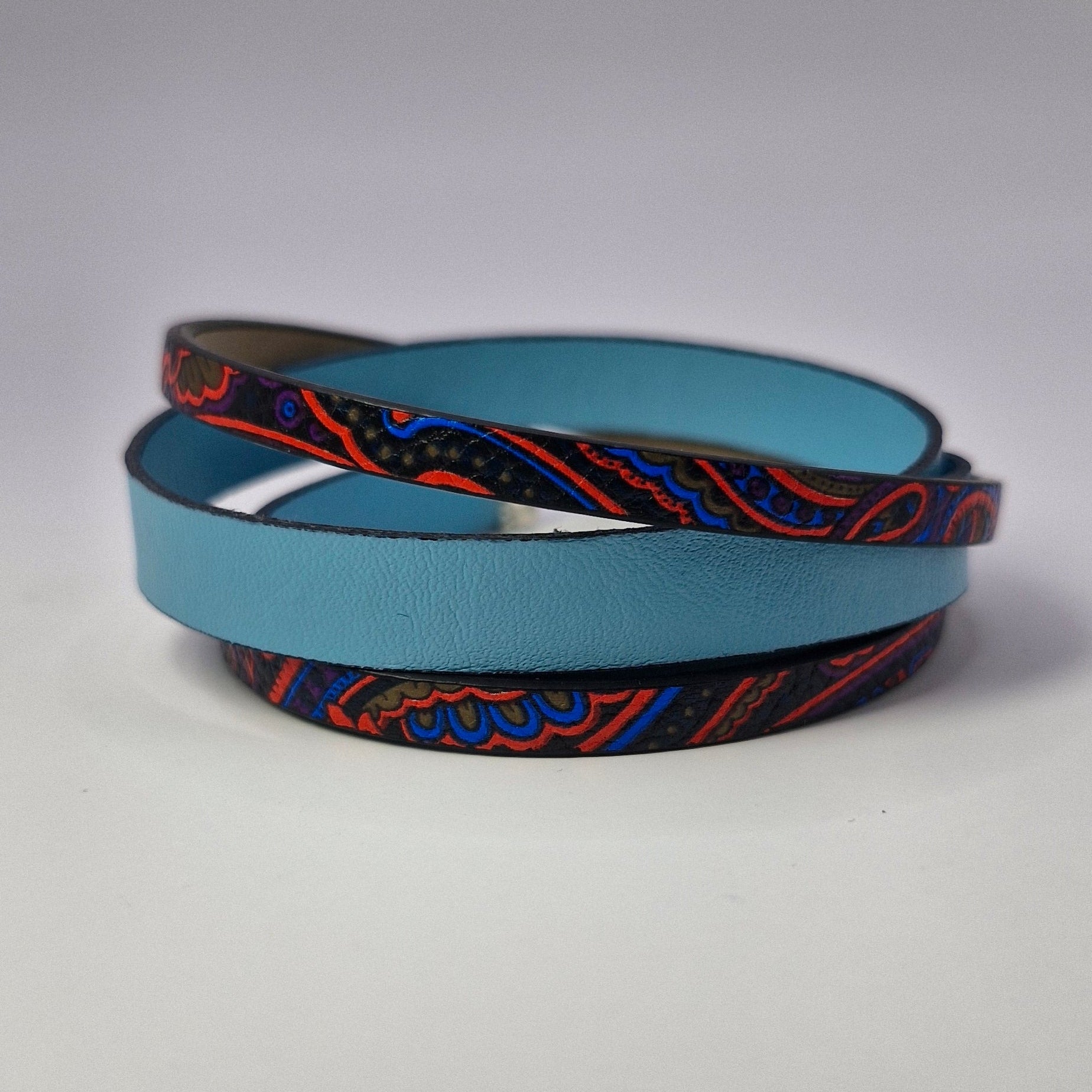 Bransoletka wrap „Turquoise Boho” — skóra eco, ornament