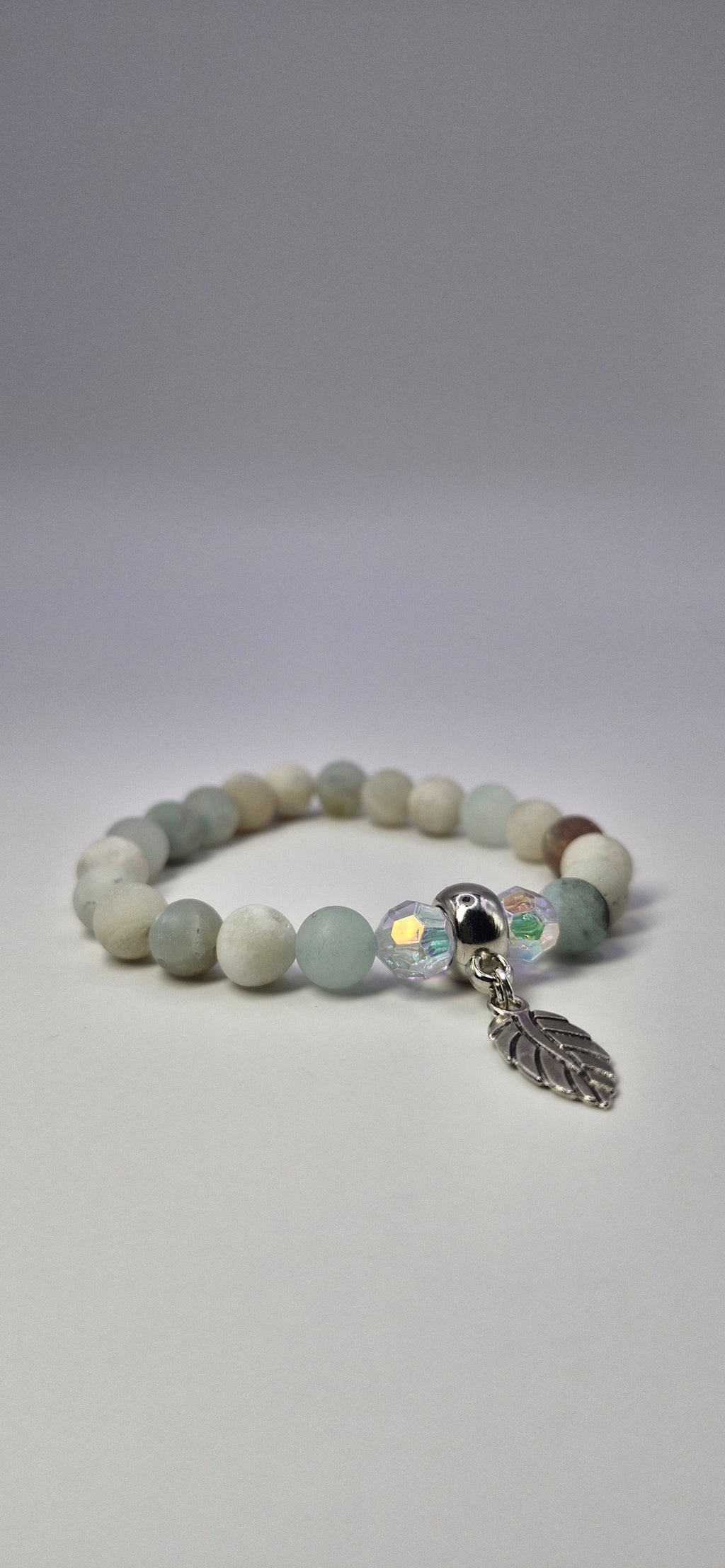 Bransoletka Amazonit Pastel & Kryształ – z listkiem