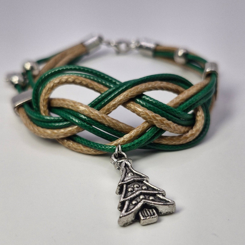 Bransoletka „Forest Knot” — węzłowa, zielono-beżowa