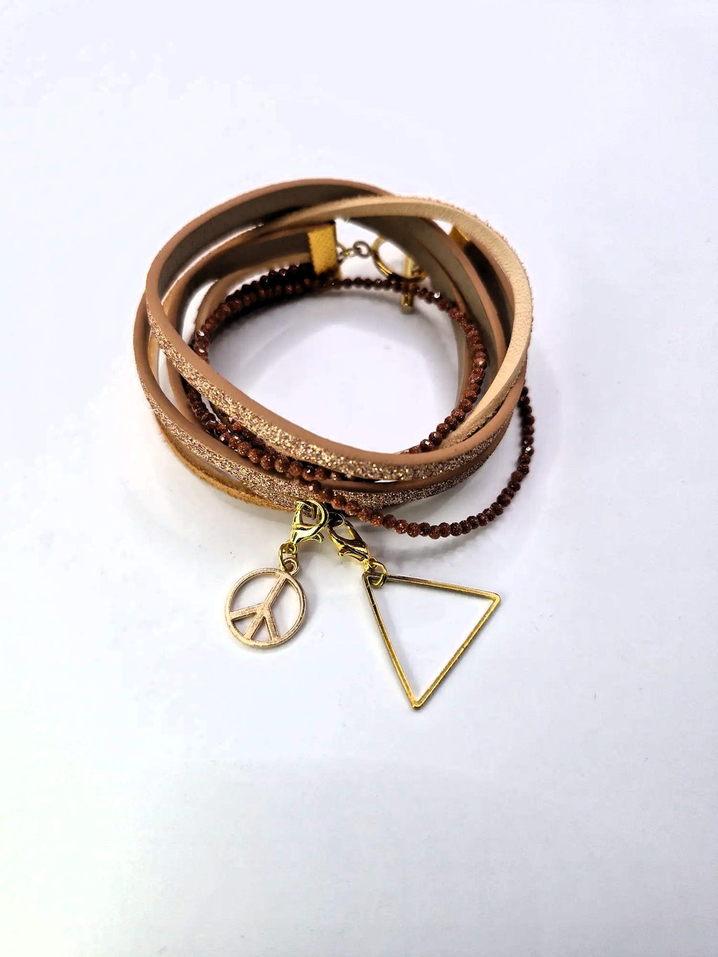 ✨ Bransoletka / Choker 2w1 z doczepianymi zawieszkami – beż & złoto ✨