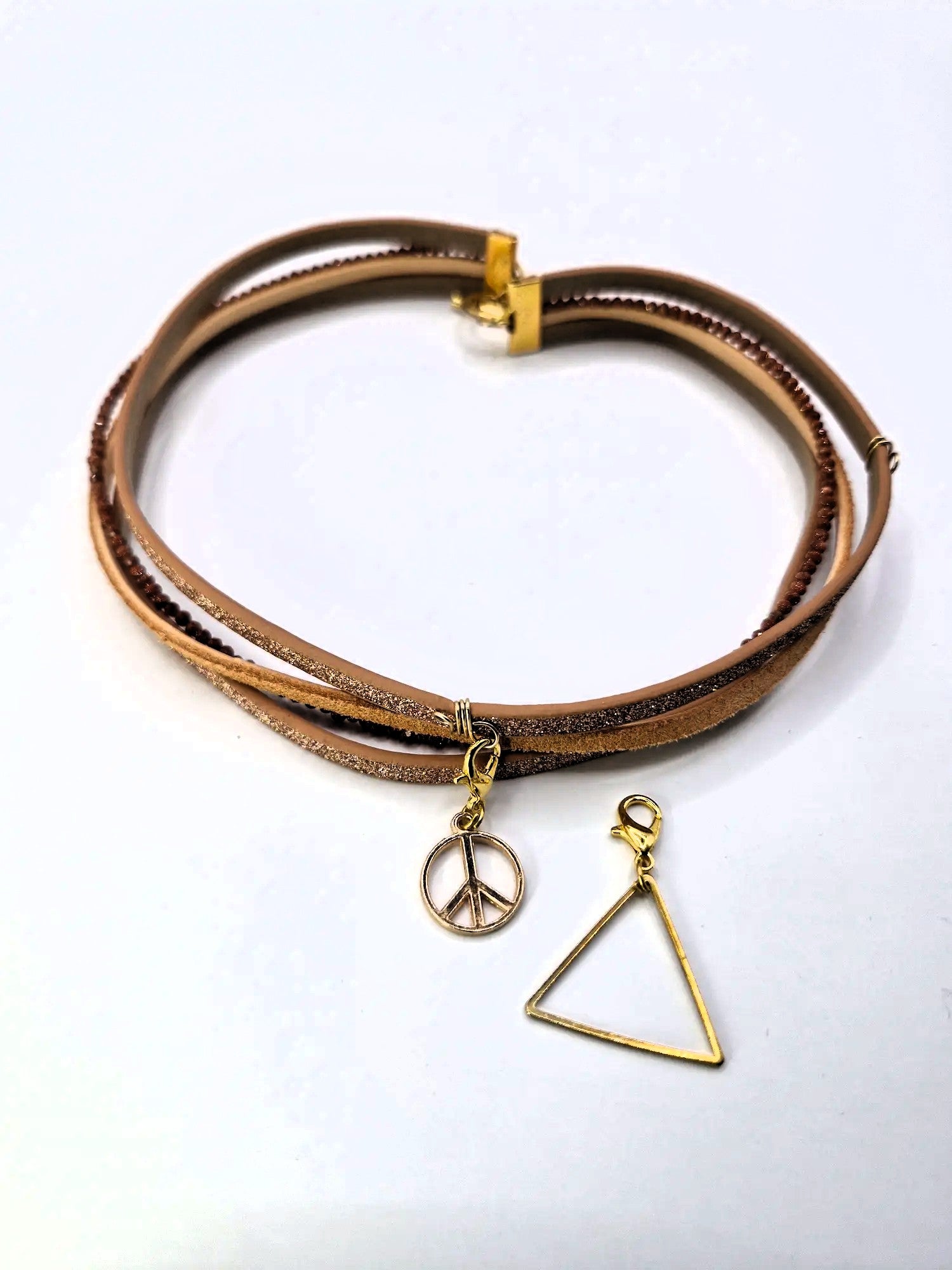 ✨ Bransoletka / Choker 2w1 z doczepianymi zawieszkami – beż & złoto ✨