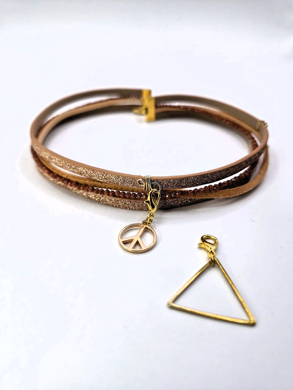 ✨ Bransoletka / Choker 2w1 z doczepianymi zawieszkami – beż & złoto ✨