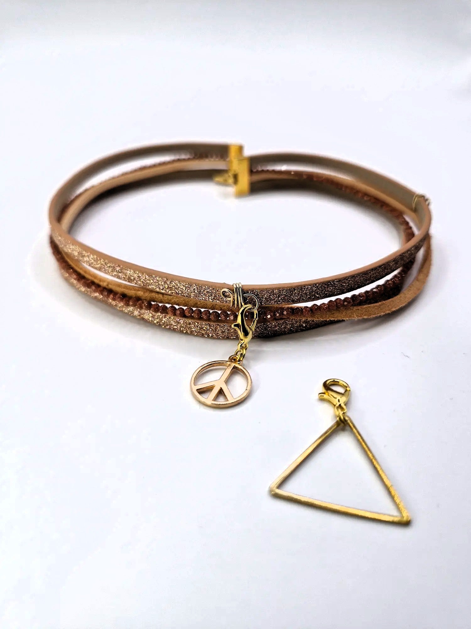 ✨ Bransoletka / Choker 2w1 z doczepianymi zawieszkami – beż & złoto ✨