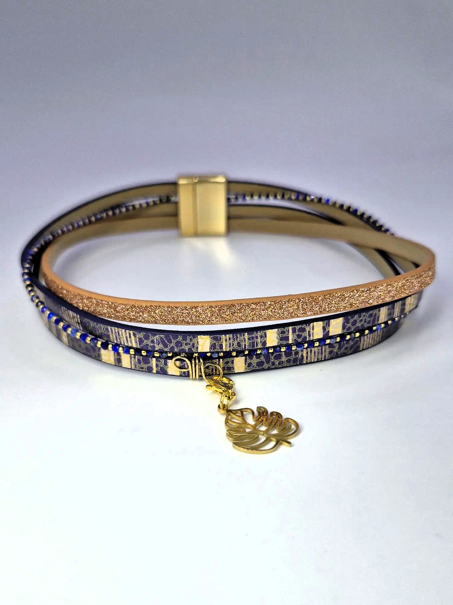 Bransoletka 2w1 / choker „Golden Blue Harmony” – z doczepianymi zawieszkami