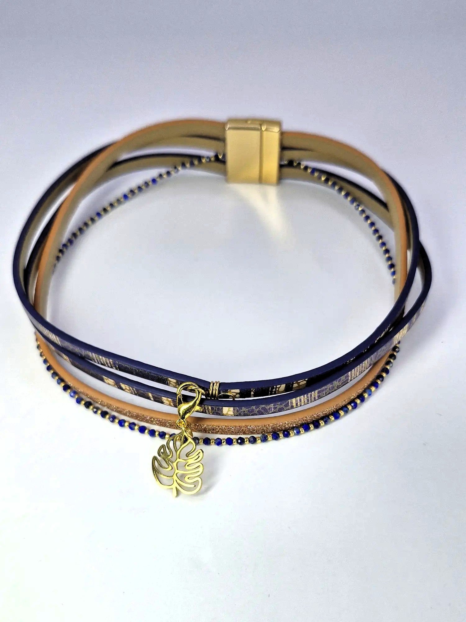 Bransoletka 2w1 / choker „Golden Blue Harmony” – z doczepianymi zawieszkami