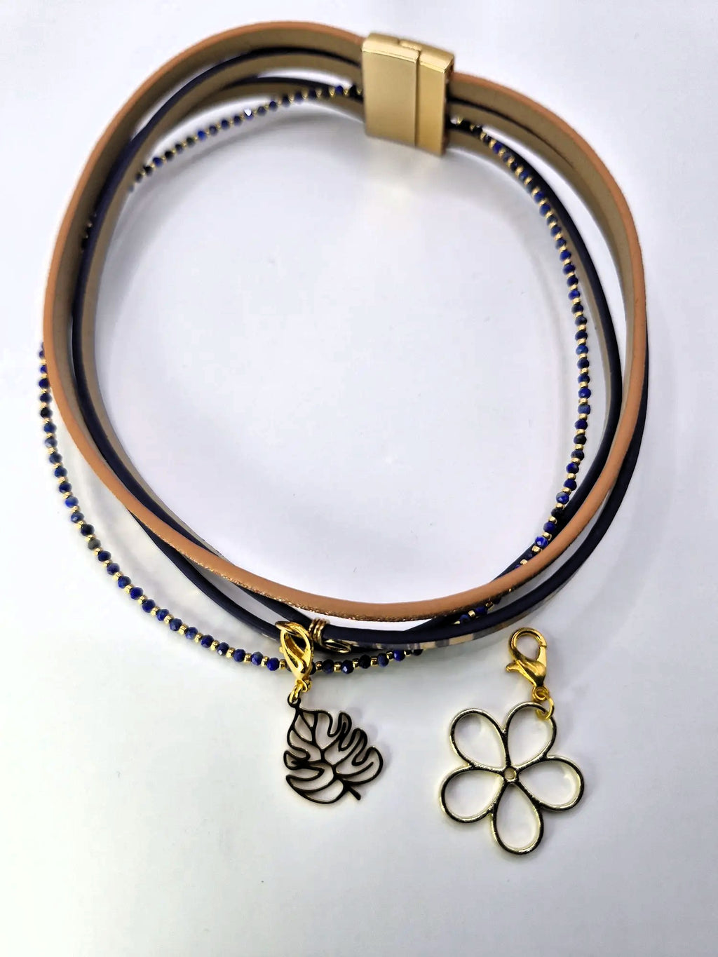 Bransoletka 2w1 / choker „Golden Blue Harmony” – z doczepianymi zawieszkami