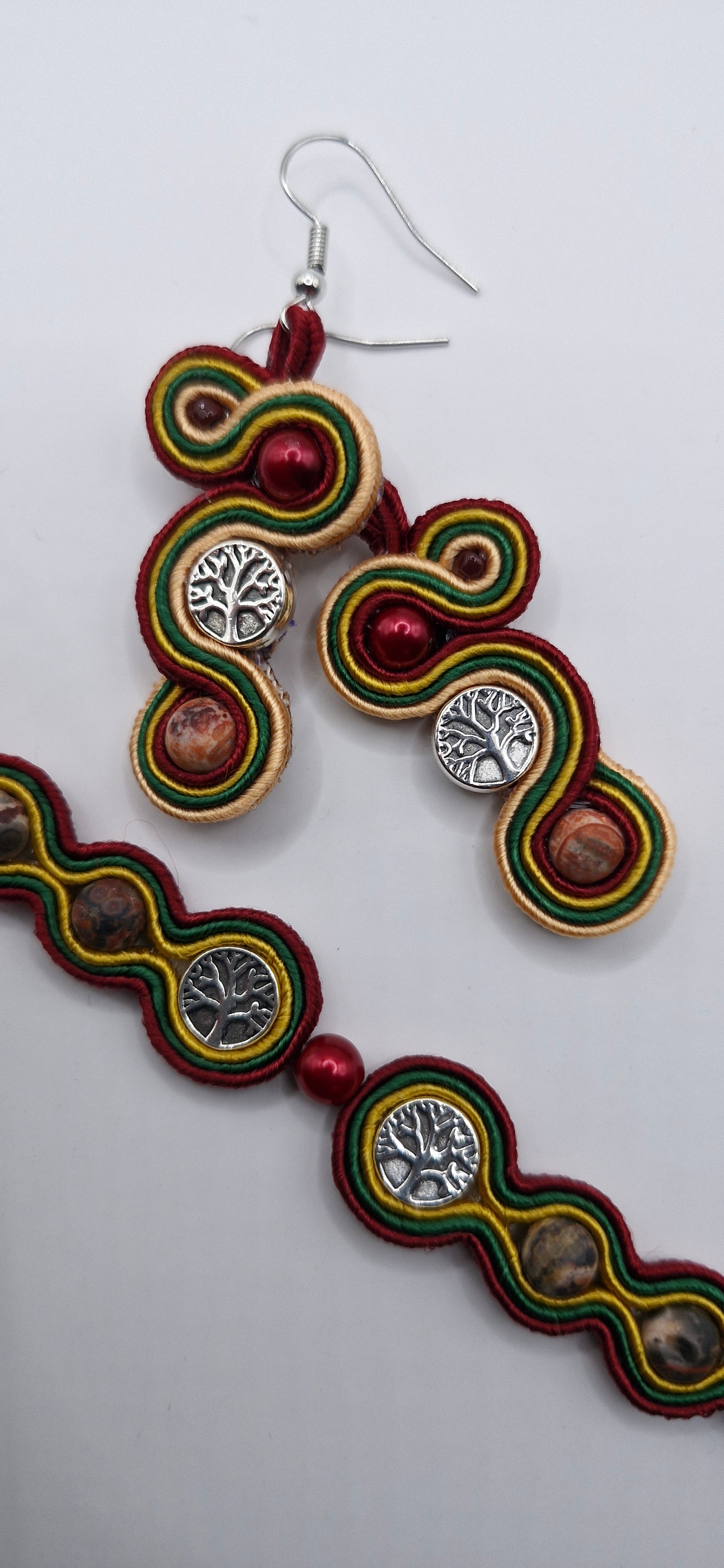 Komplet sutaszowy „Drzewo Życia” — bransoletka i kolczyki