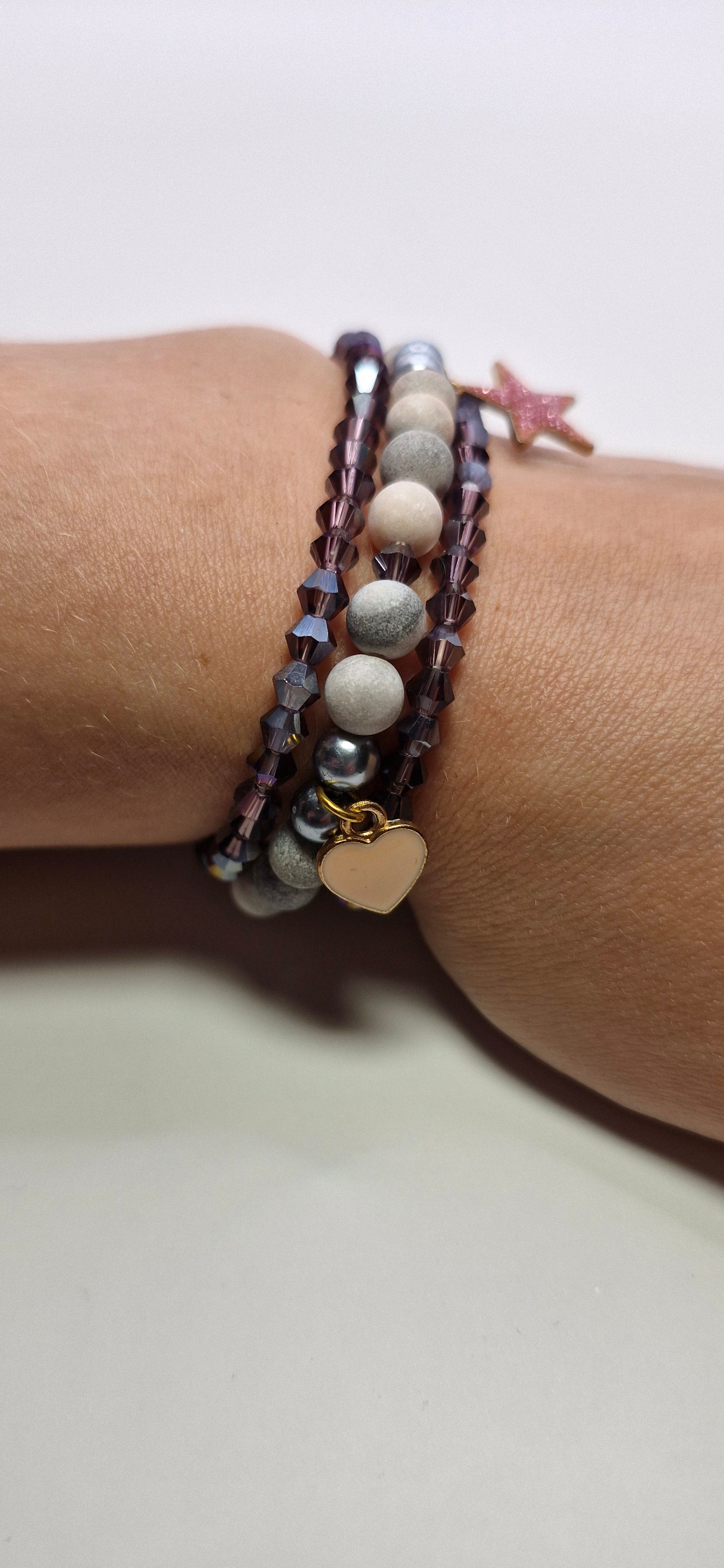 Bransoletka „Trio z Sercem” — kamienie, kryształy i zawieszka