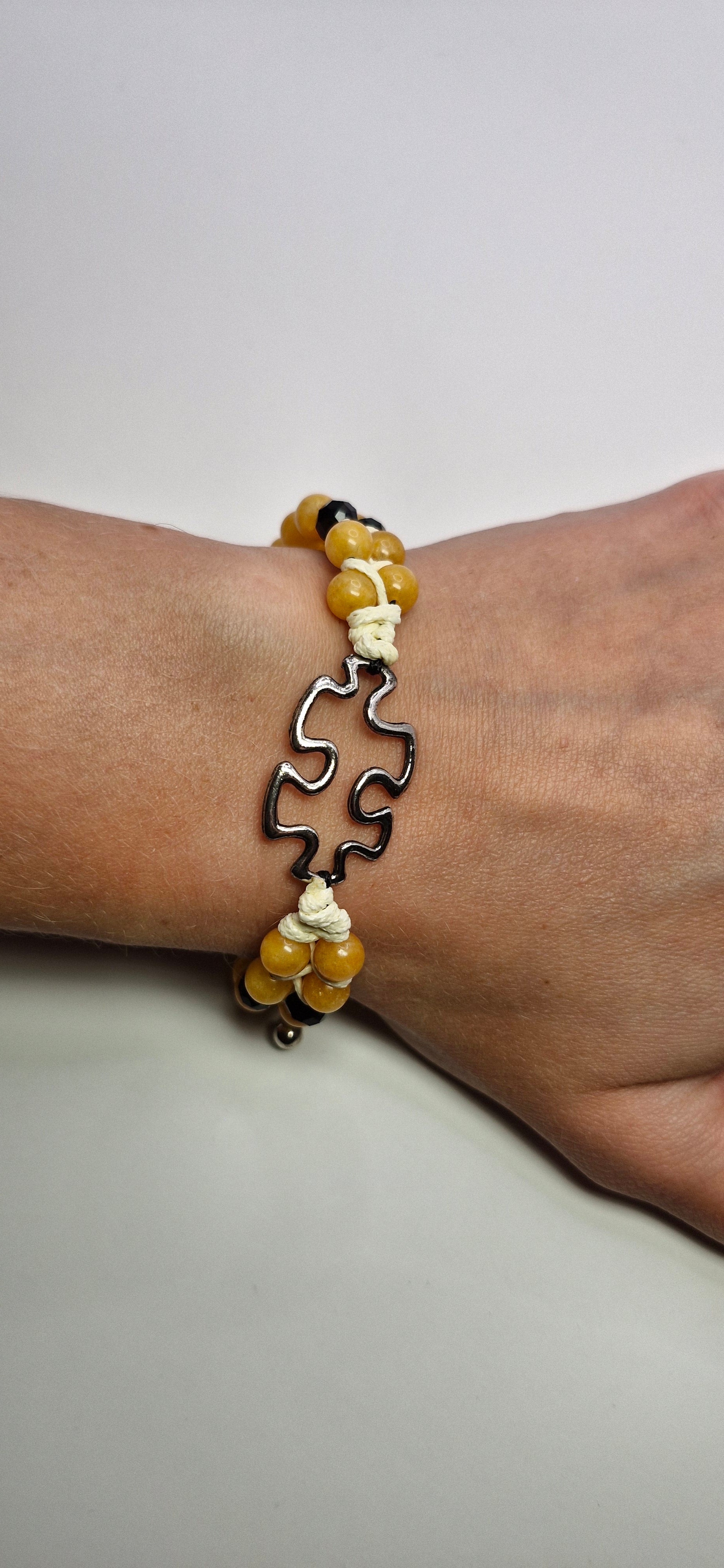 Bransoletka Puzzle – miodowy jadeit & makrama