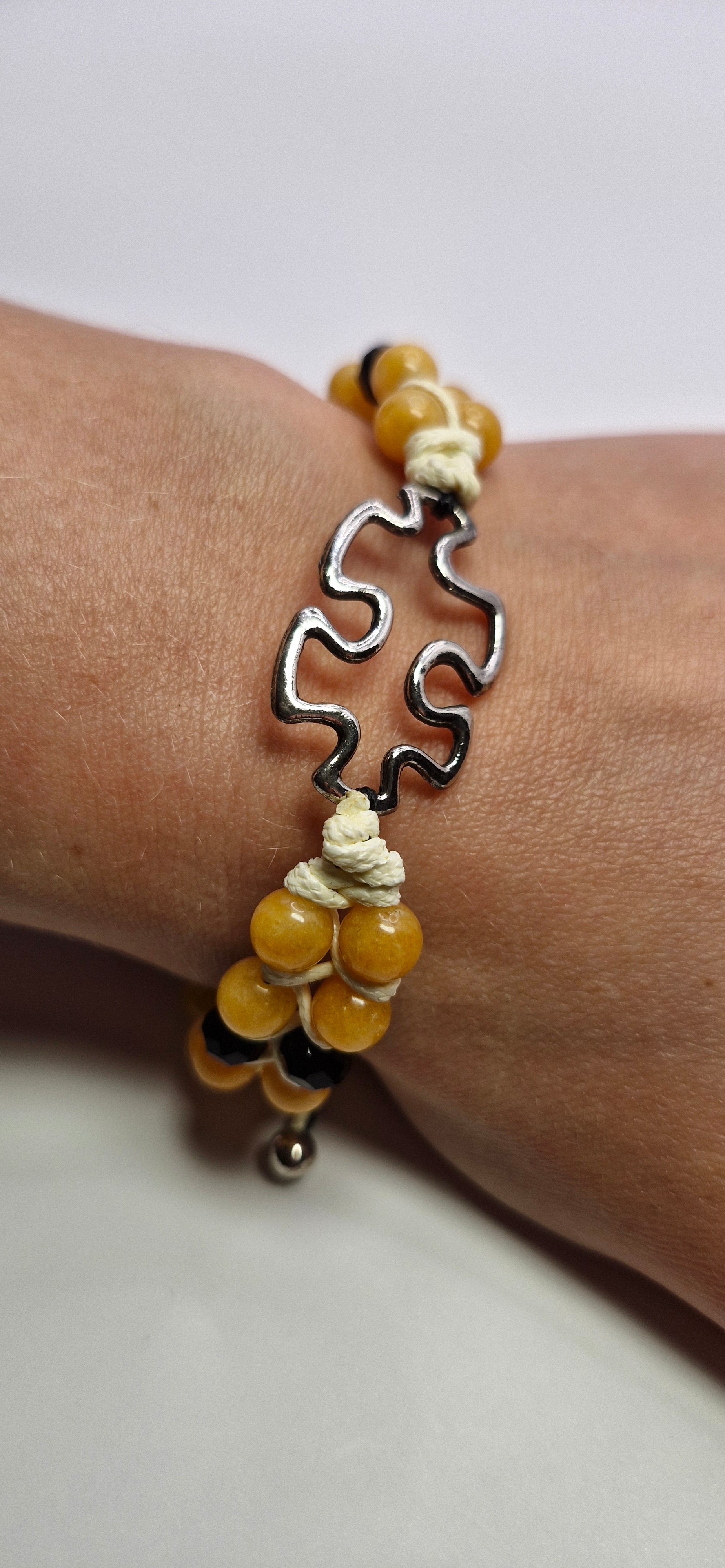 Bransoletka Puzzle – miodowy jadeit & makrama