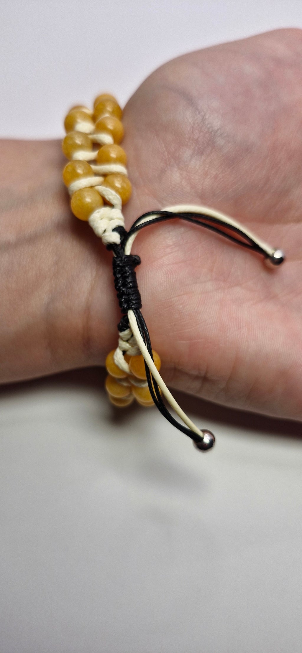 Bransoletka Puzzle – miodowy jadeit & makrama