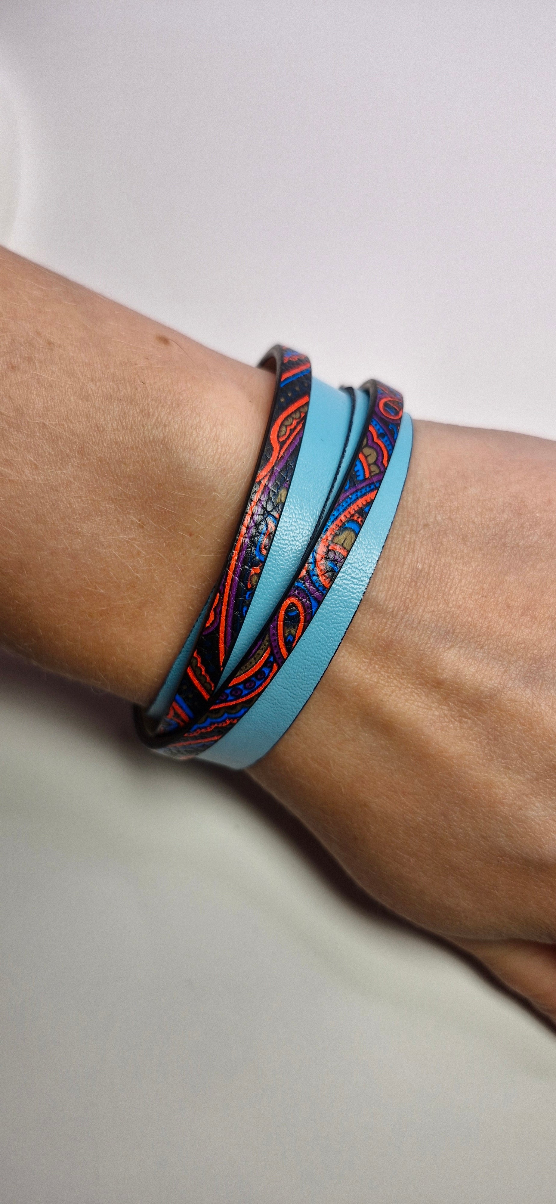 Bransoletka wrap „Turquoise Boho” — skóra eco, ornament