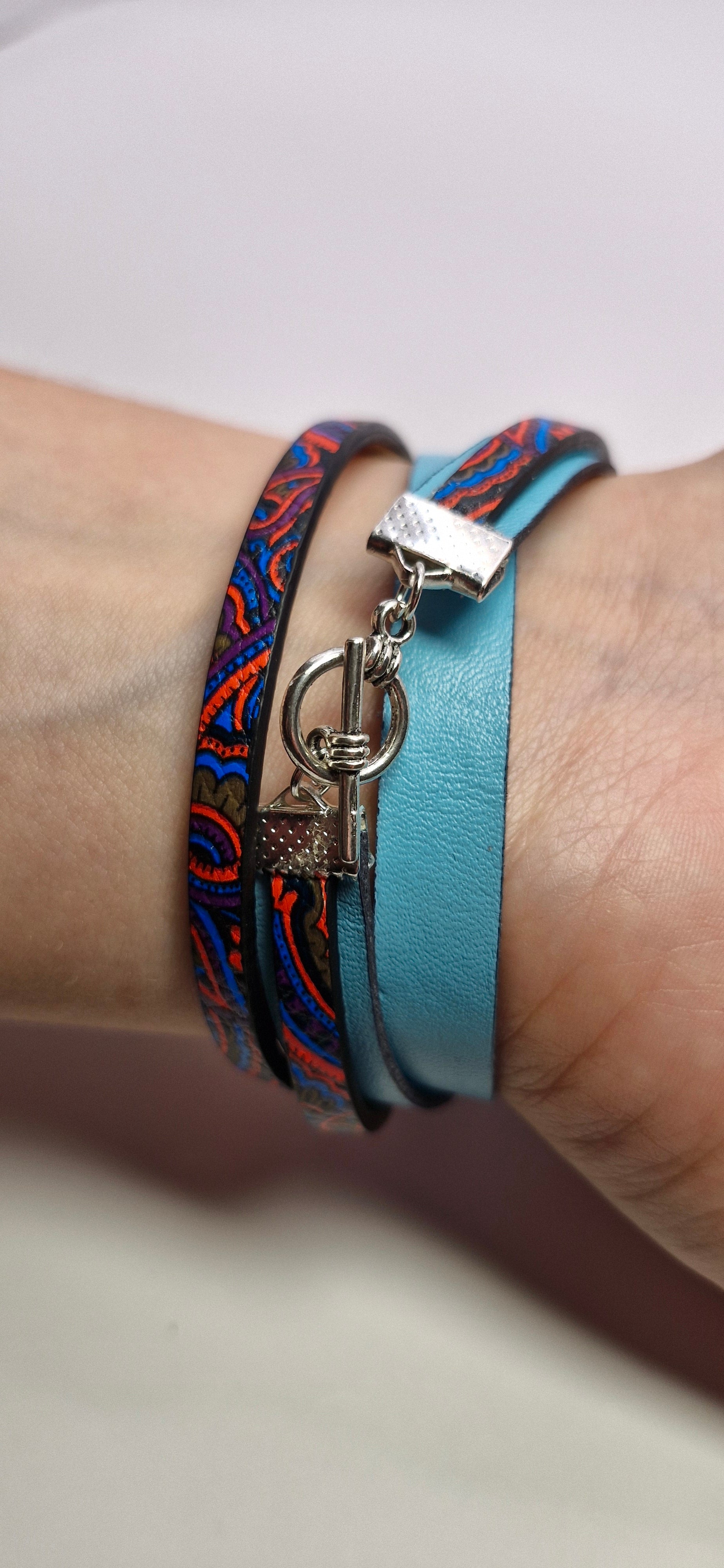 Bransoletka wrap „Turquoise Boho” — skóra eco, ornament