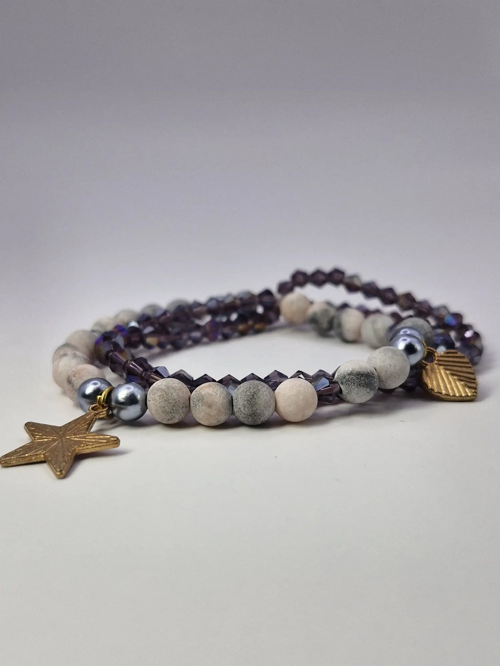 Bransoletka „Trio z Sercem” — kamienie, kryształy i zawieszka