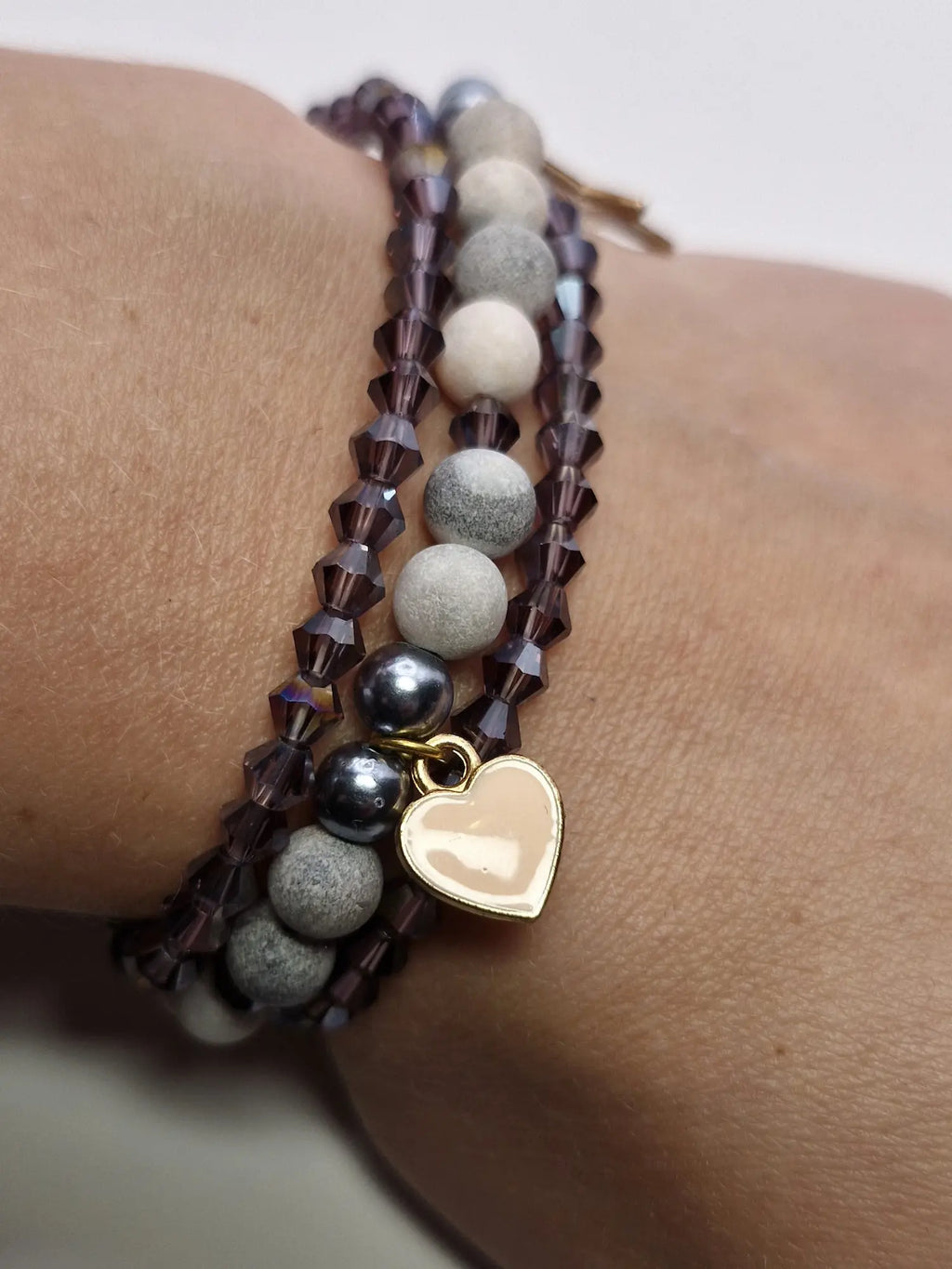 Bransoletka „Trio z Sercem” — kamienie, kryształy i zawieszka