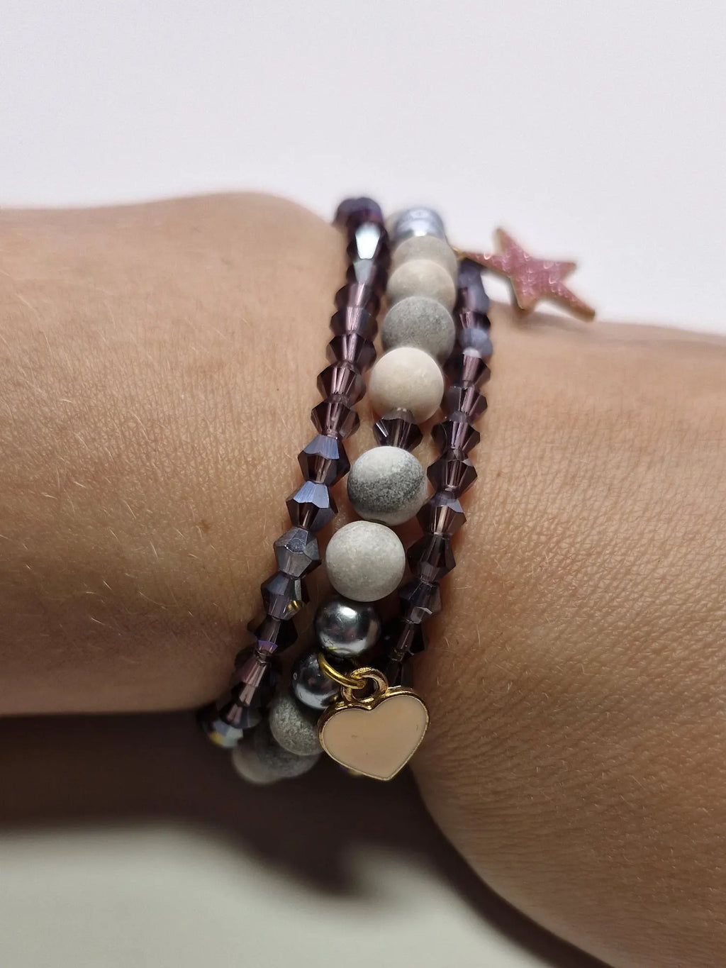 Bransoletka „Trio z Sercem” — kamienie, kryształy i zawieszka