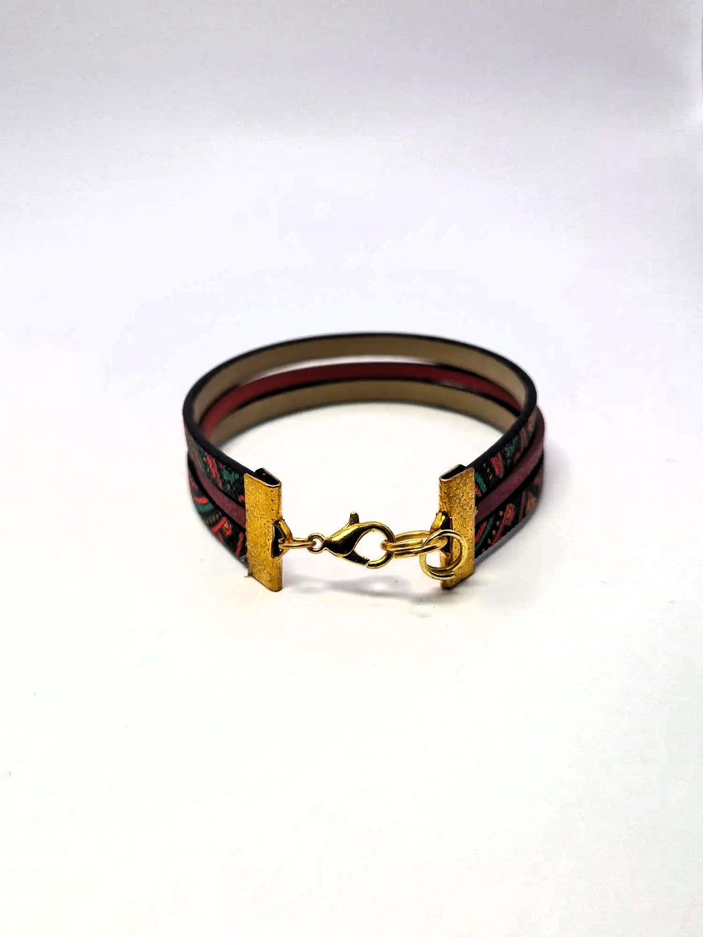 Bransoletka ze skóry eko „Boho Ruby Lines” — bordowy połysk i ornament