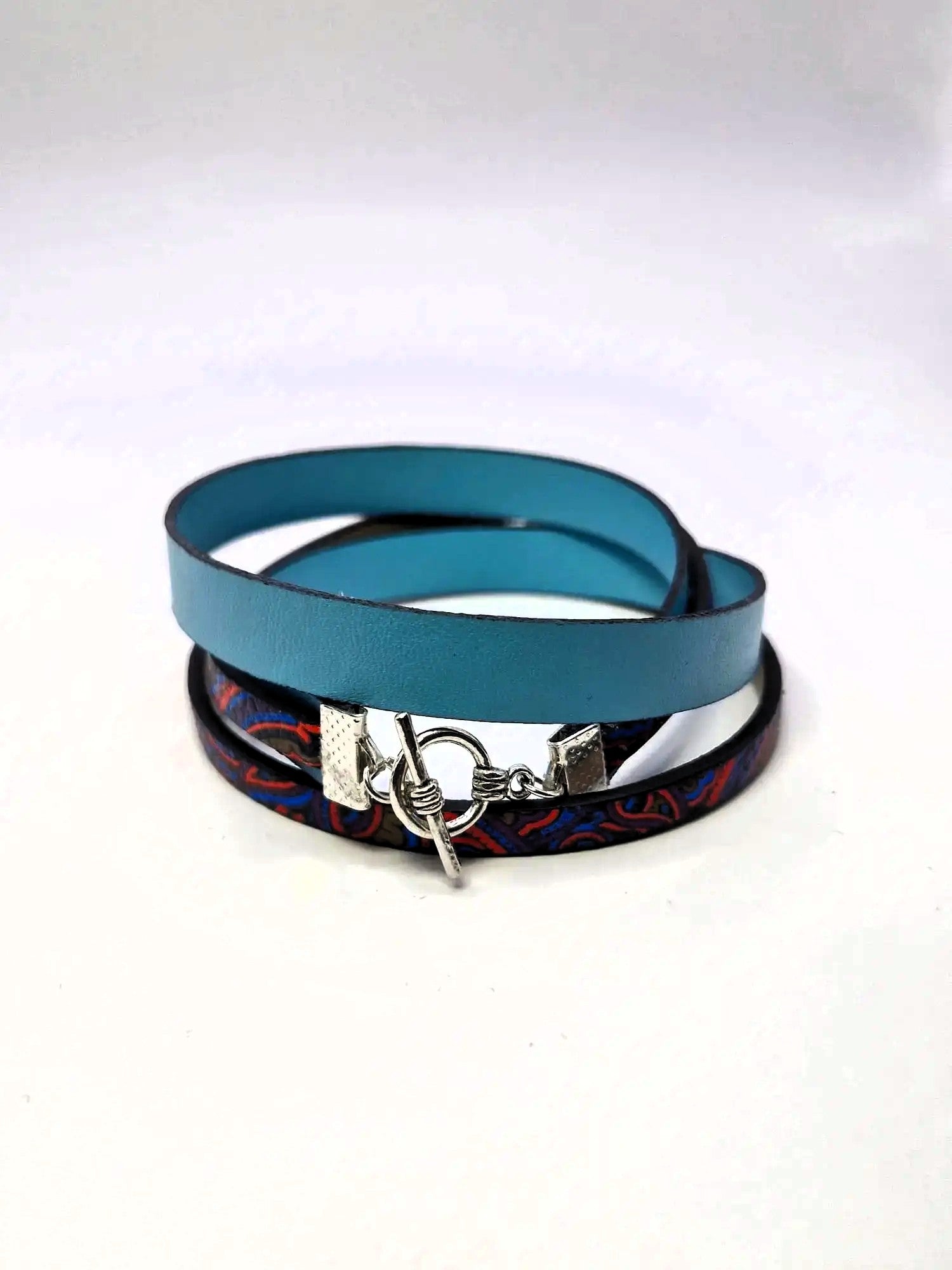 Bransoletka wrap „Turquoise Boho” — skóra eco, ornament