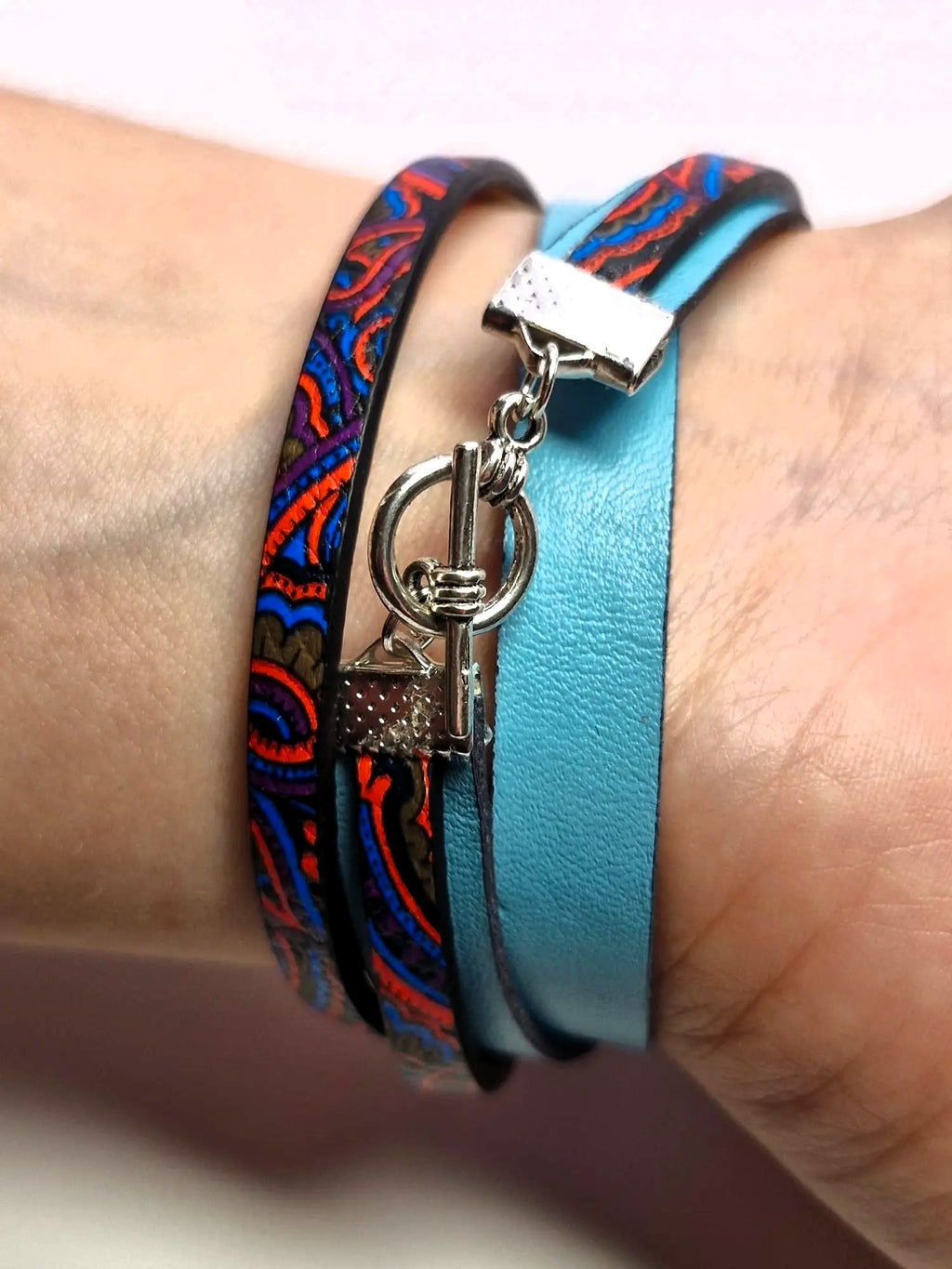 Bransoletka skóra eko wrap „Turquoise Boho”