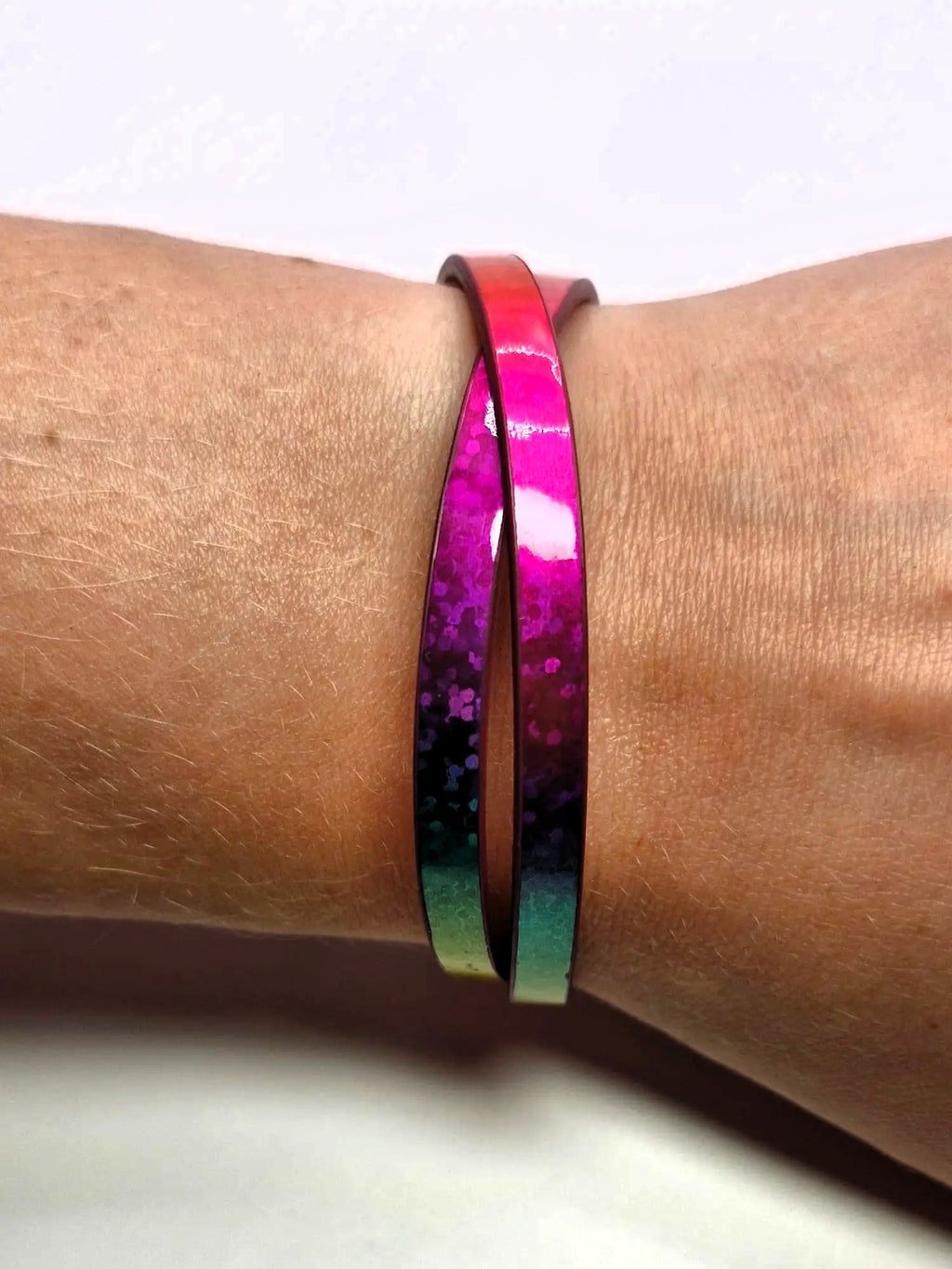 Bransoletka skóra eko wrap „Neon Ombre” — róż • fuksja • zieleń