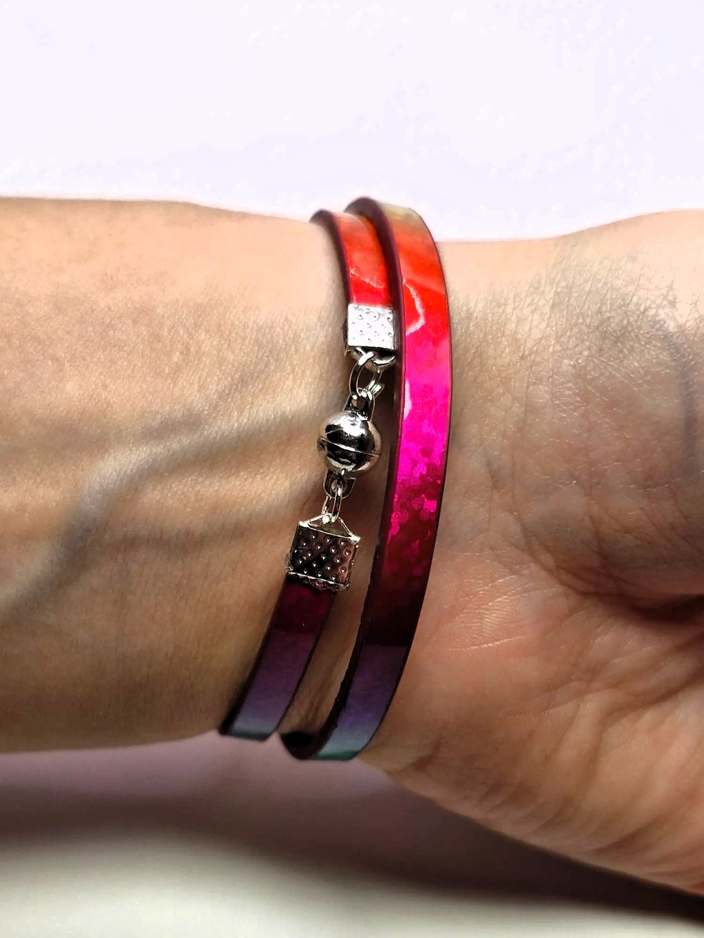 Bransoletka skóra eko wrap „Neon Ombre” — róż • fuksja • zieleń