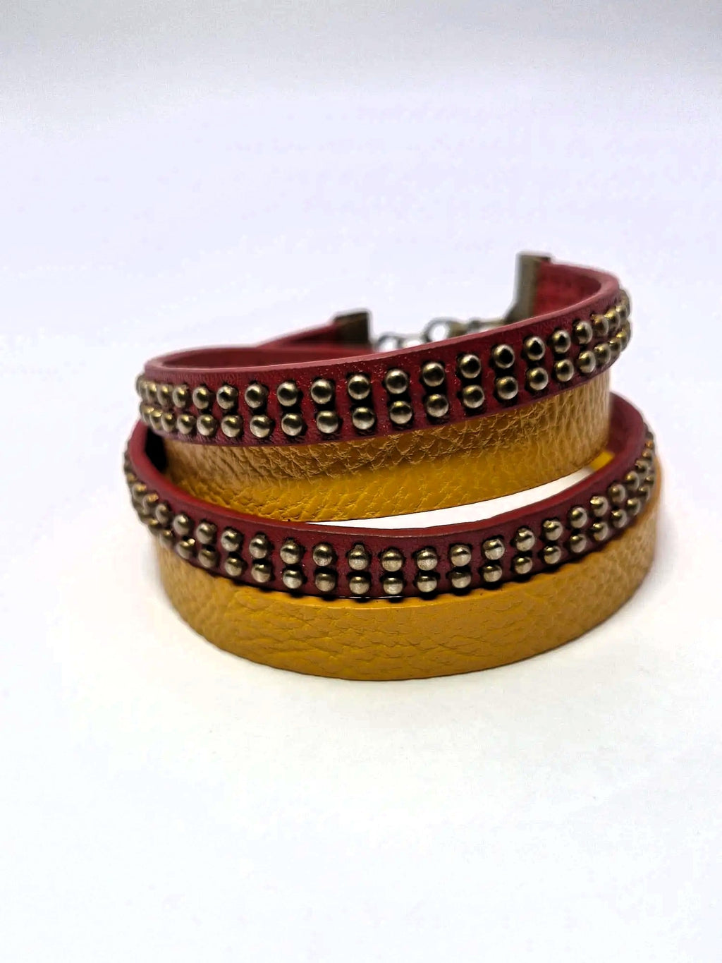 Bransoletka skóra eko wrap „Mustard Studs”