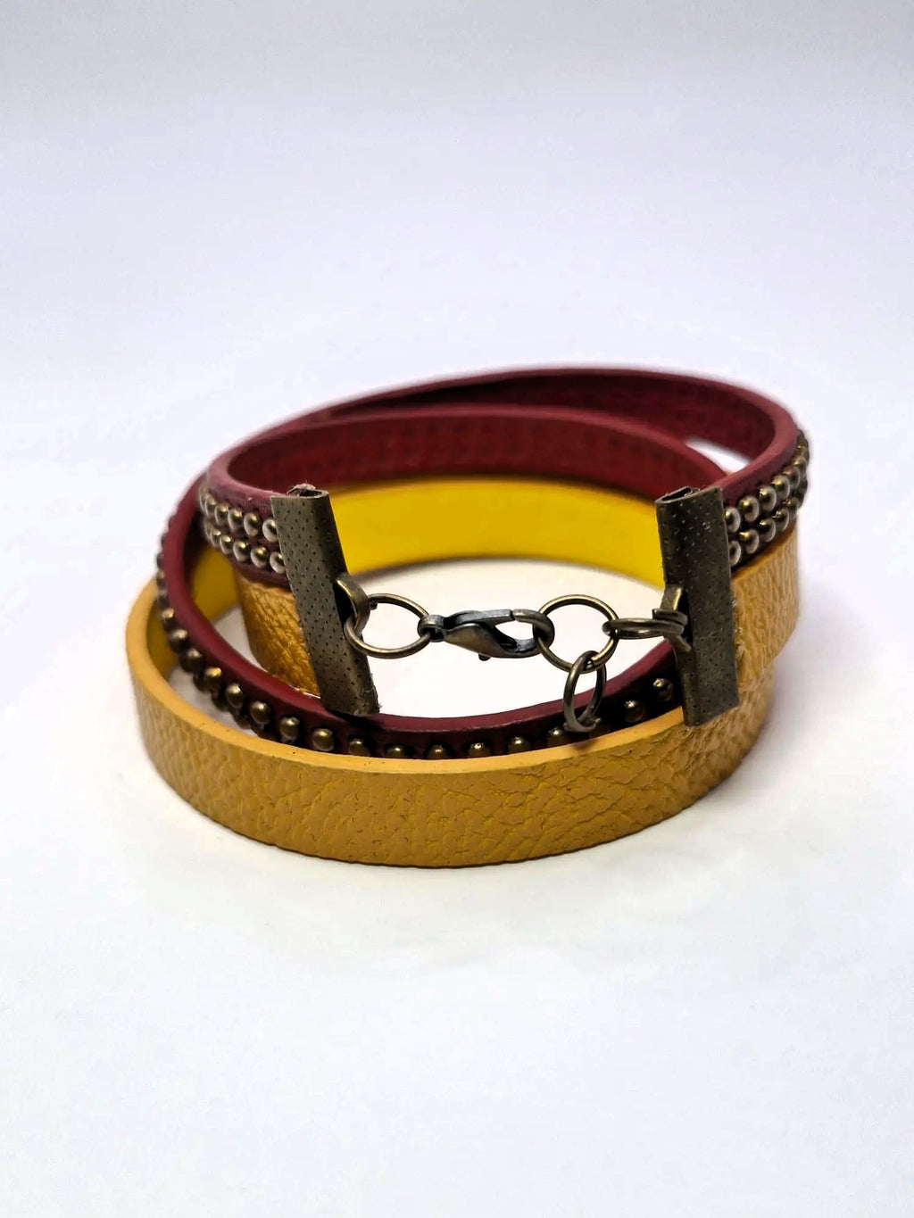 Bransoletka skóra eko wrap „Mustard Studs”