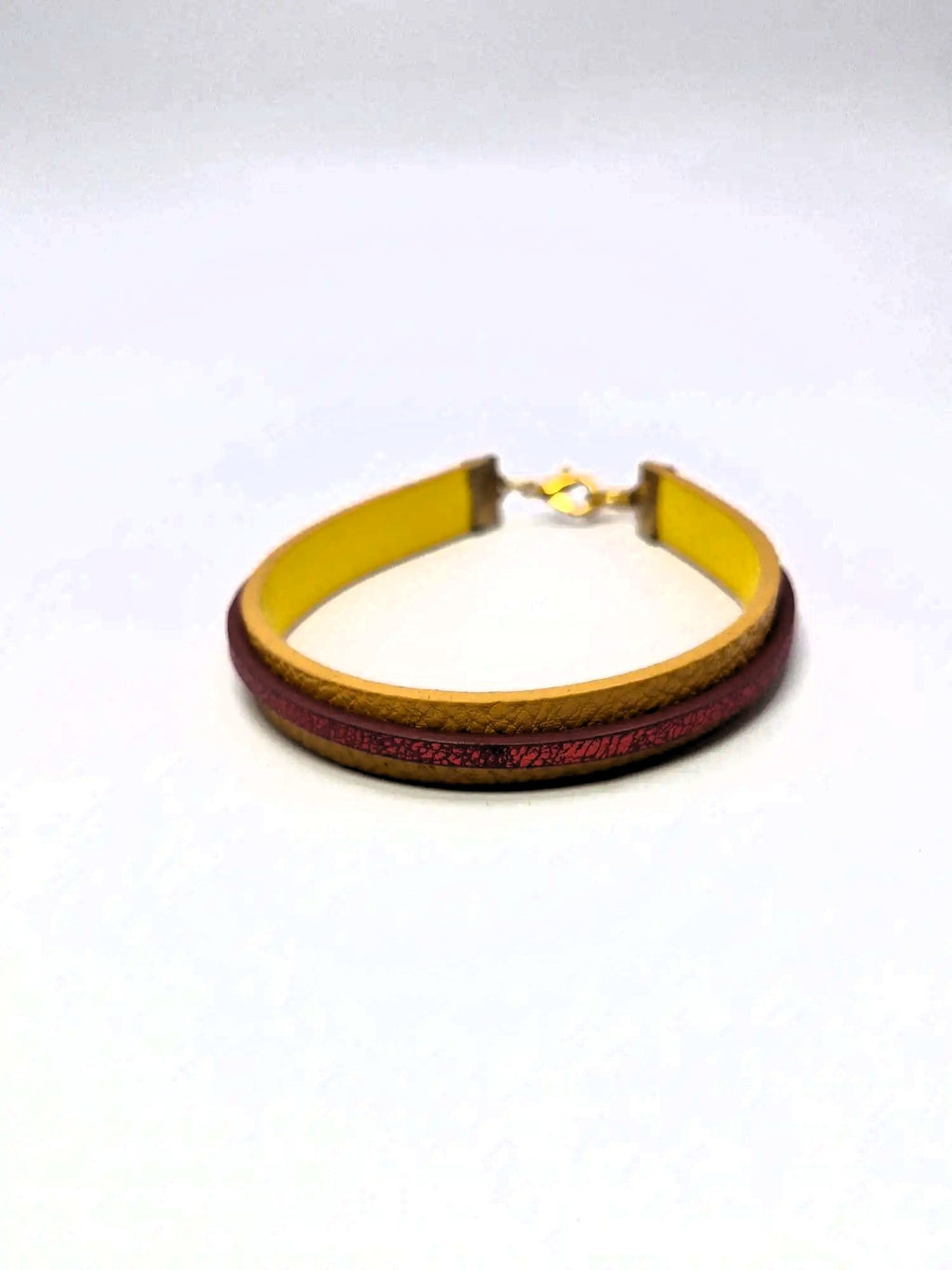 Bransoletka skóra eko „Sun & Ruby” — żółty z rubinową linią