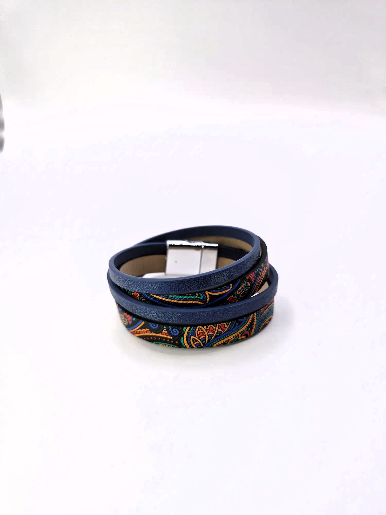 Bransoletka z eko skóry – Blue Paisley (owijana)