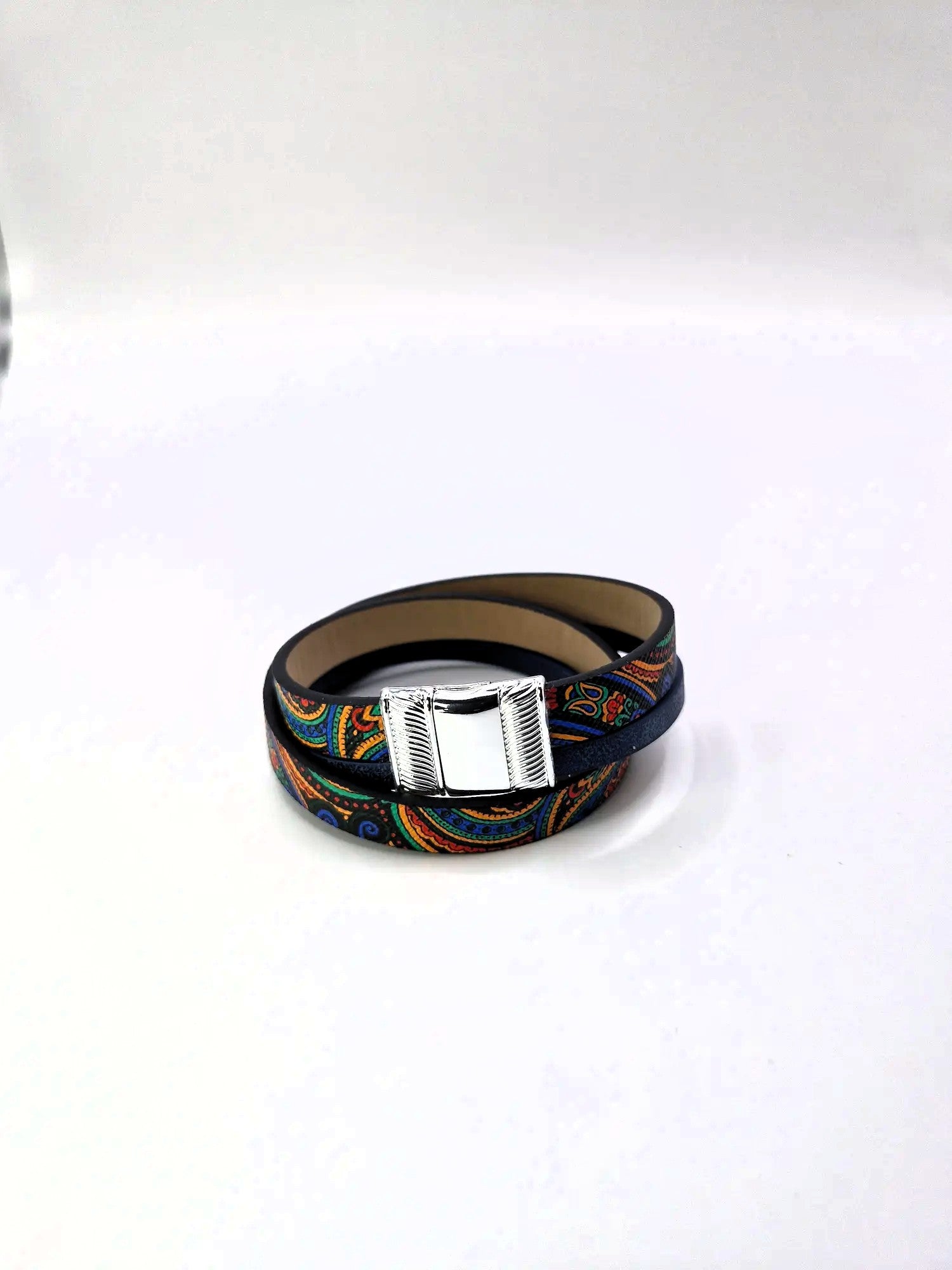 Bransoletka z eko skóry – Blue Paisley (owijana)