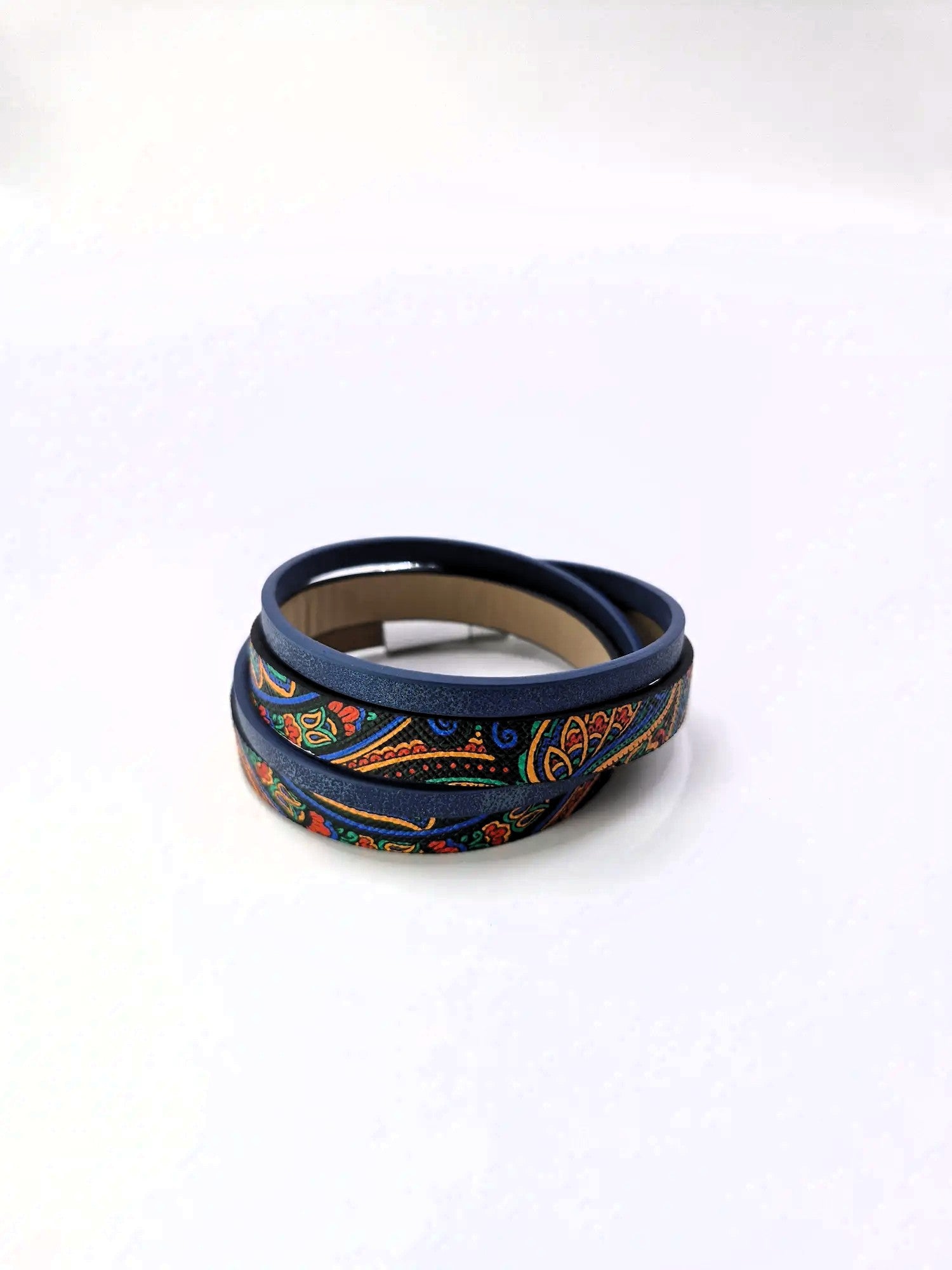 Bransoletka z eko skóry – Blue Paisley (owijana)