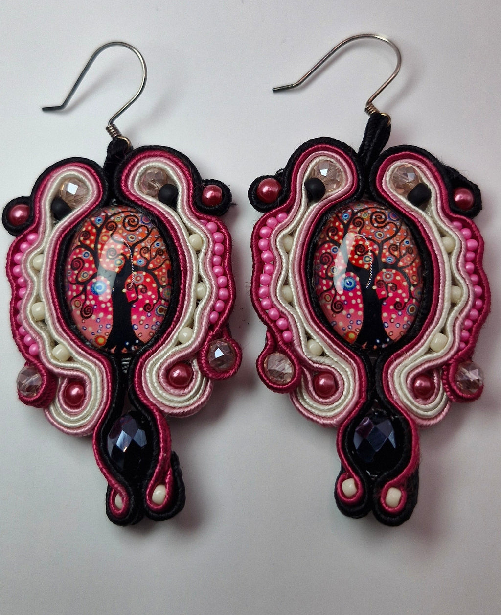 Kolczyki sutasz „Pink Tree & Tassel” duże