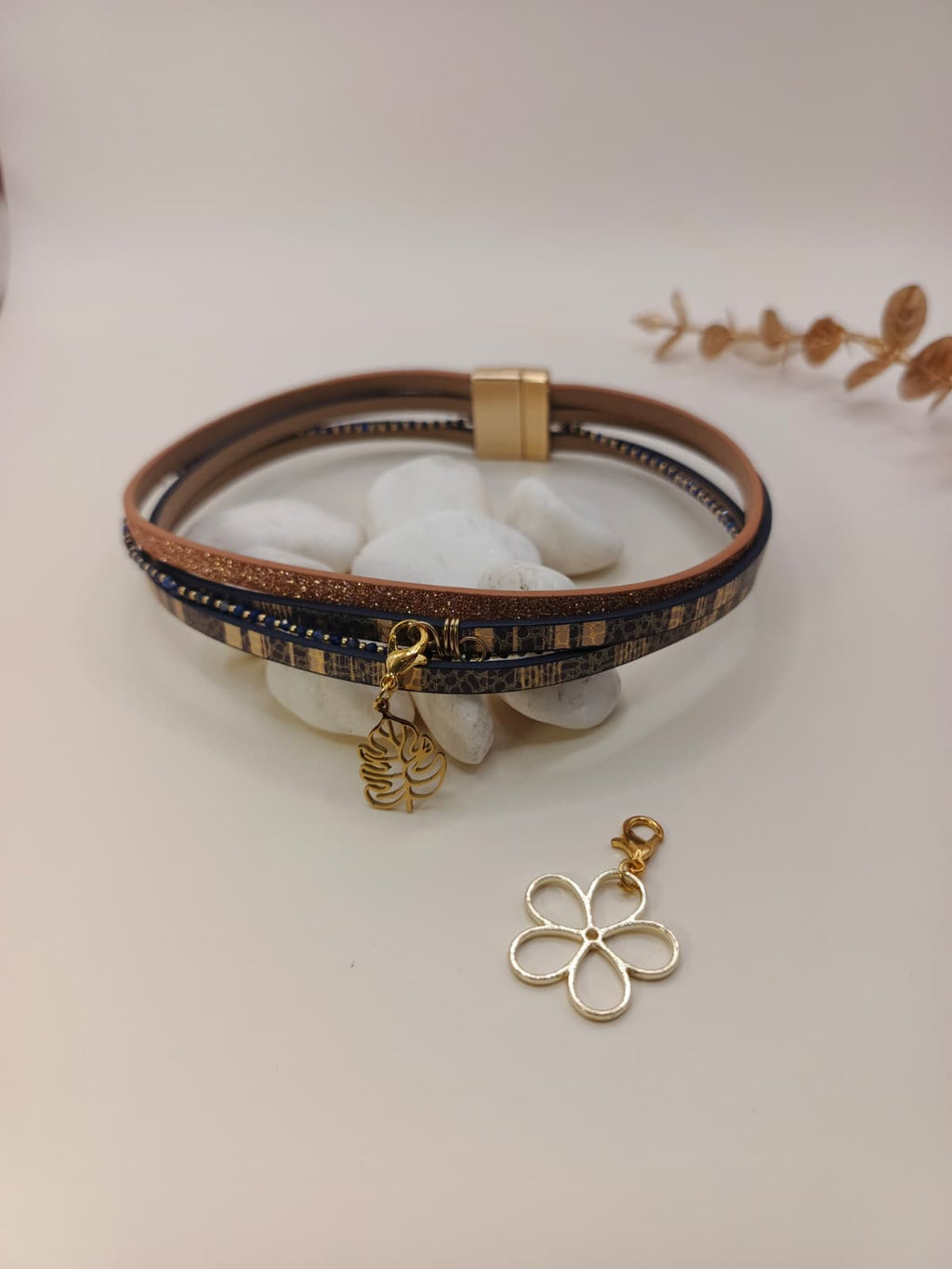 Bransoletka 2w1 / choker „Golden Blue Harmony” – z doczepianymi zawieszkami
