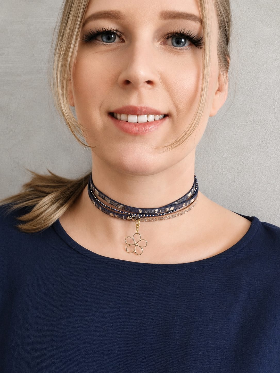 Bransoletka 2w1 / choker „Golden Blue Harmony” – z doczepianymi zawieszkami