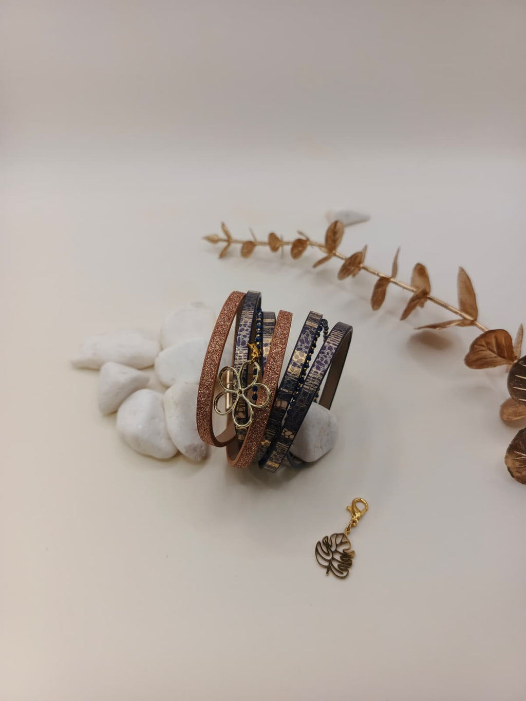 Bransoletka 2w1 / choker „Golden Blue Harmony” – z doczepianymi zawieszkami