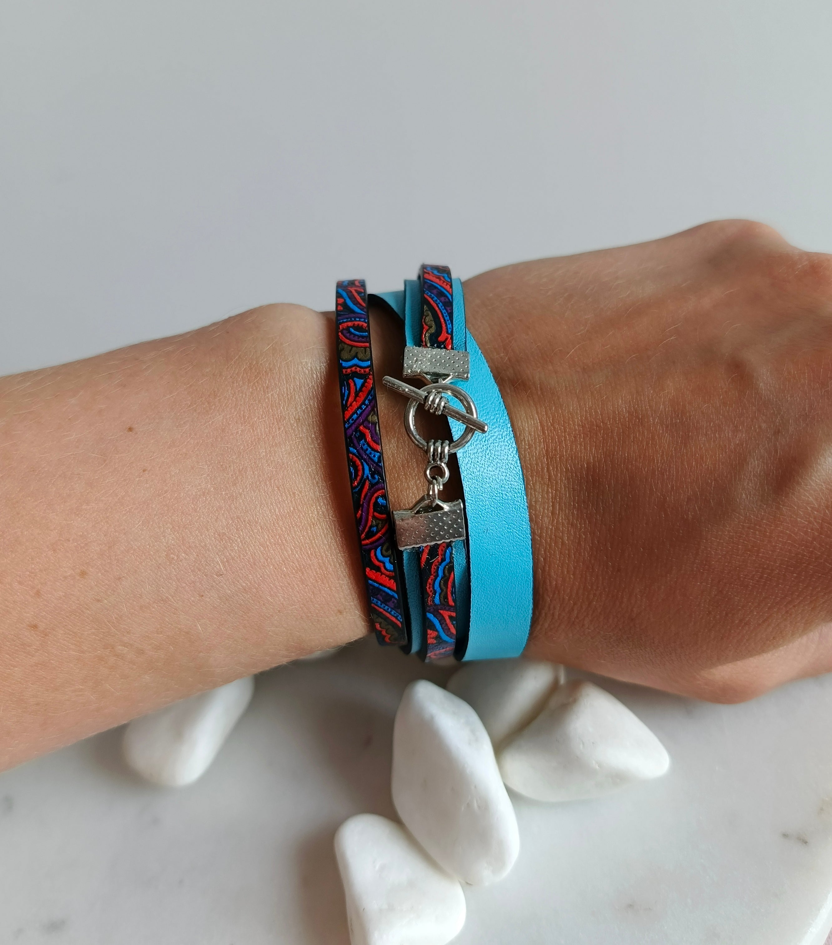 Bransoletka skóra eko wrap „Turquoise Boho”