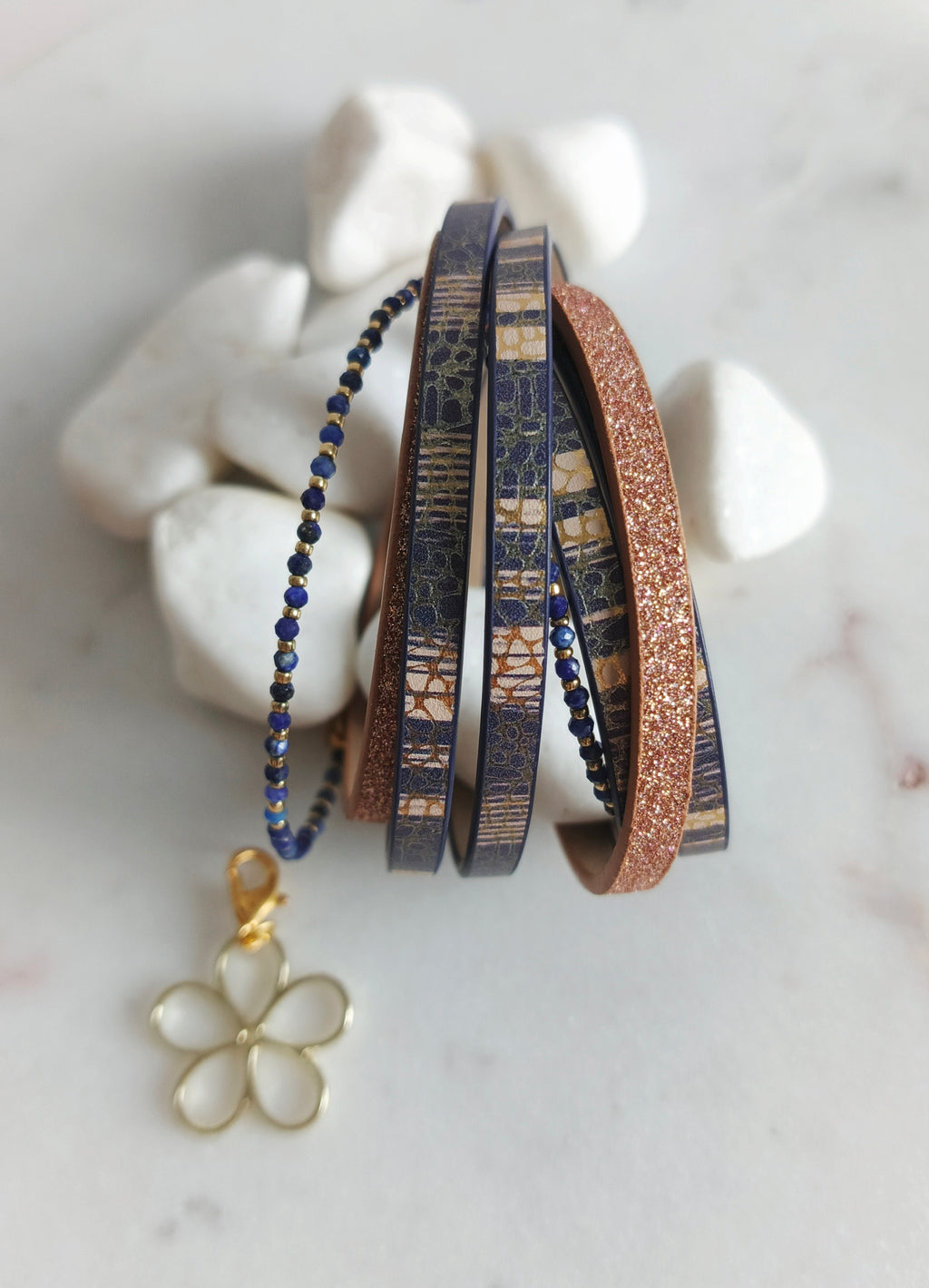 Bransoletka 2w1 / choker „Golden Blue Harmony” – z doczepianymi zawieszkami