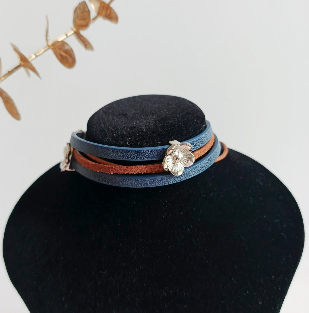 Choker i bransoletka 2w1 ze skóry eko "srebrzyste detale"