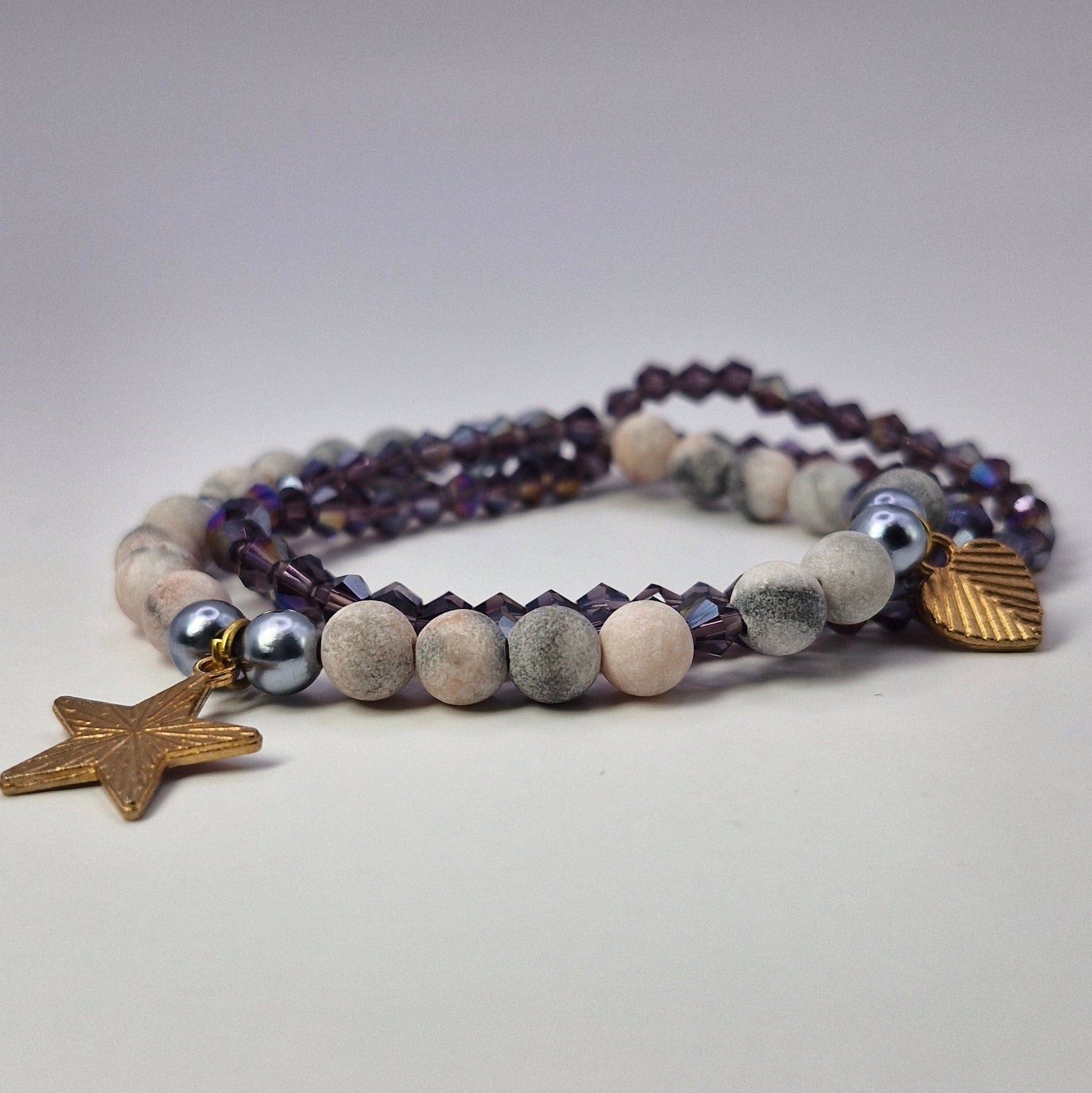 Bransoletka „Trio z Sercem” — kamienie, kryształy i zawieszka