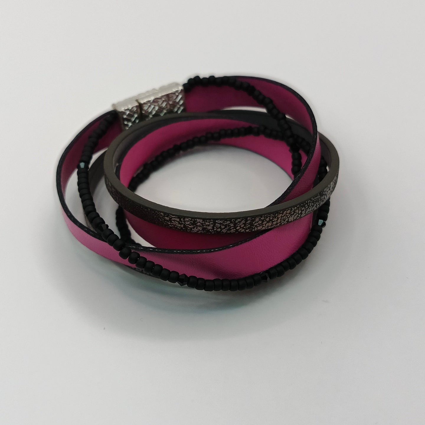 Bransoletka wrap „Fuksja & Czerń”