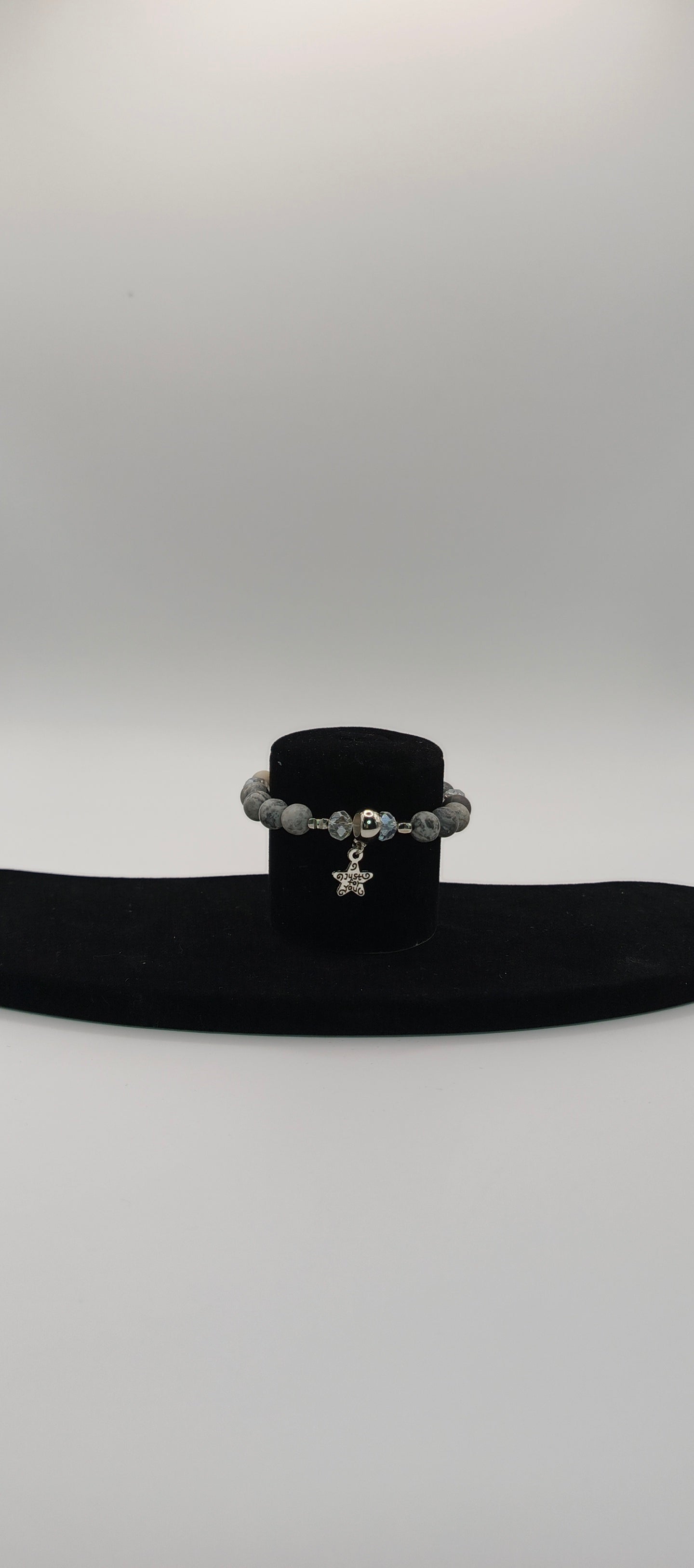 Bransoletka „Szare Niebo” — jasper Picasso, kryształ, gwiazdeczka.