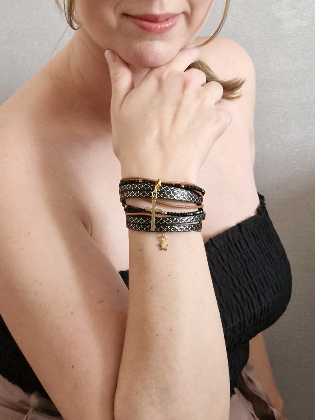 Bestseller 2w1: choker & bransoletka „Midnight Glam” – z doczepianymi zawieszkami