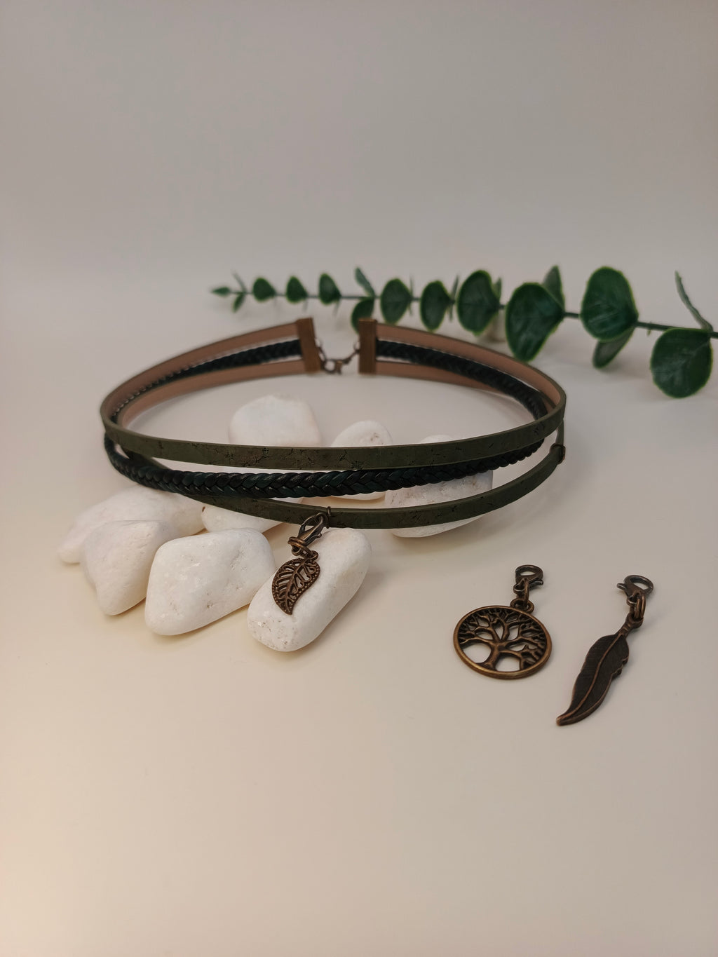 Choker lub bransoletka skóra eko 2w1 „Forest Charms”
