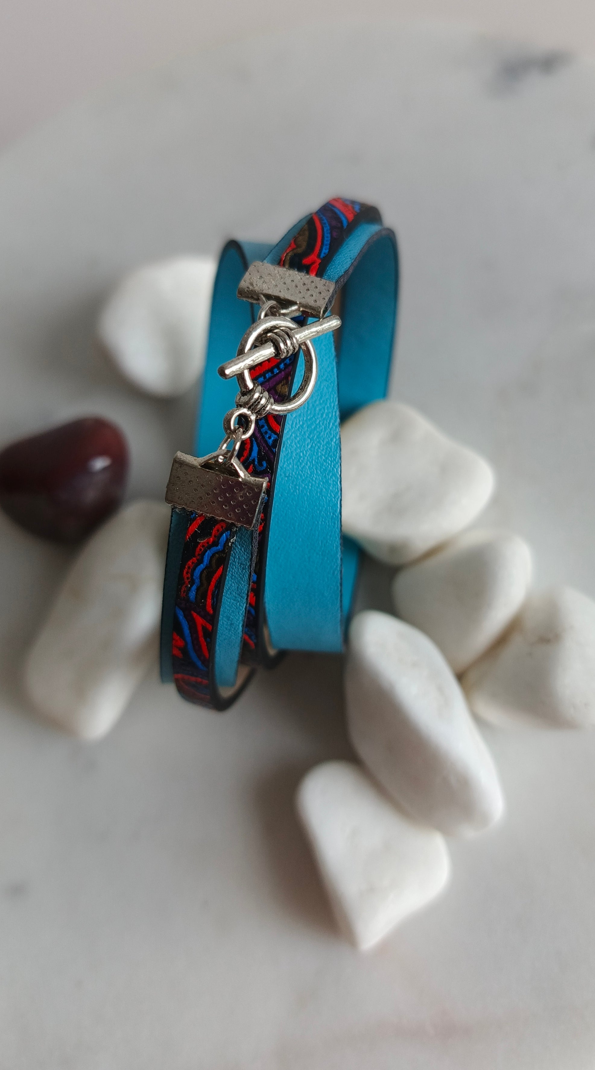 Bransoletka skóra eko wrap „Turquoise Boho”