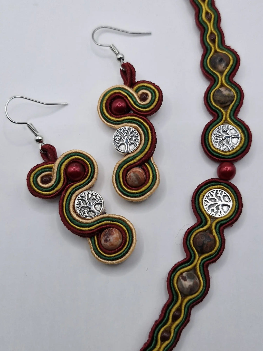 Komplet sutaszowy „Drzewo Życia” — bransoletka i kolczyki